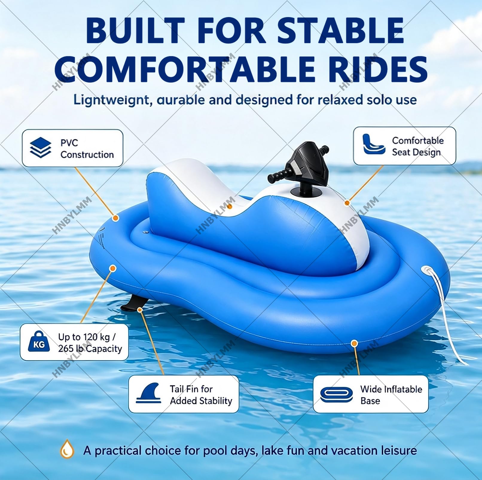 Moto D'acqua Gonfiabile Motorizzata per Adulti, Galleggiante per Piscina | Gommone Elettrico con Batteria da 2600 mAh, Portata di 120 KG, Autonomia di 30-60 Min, per Lago, Spiaggia e Sport Acquatici