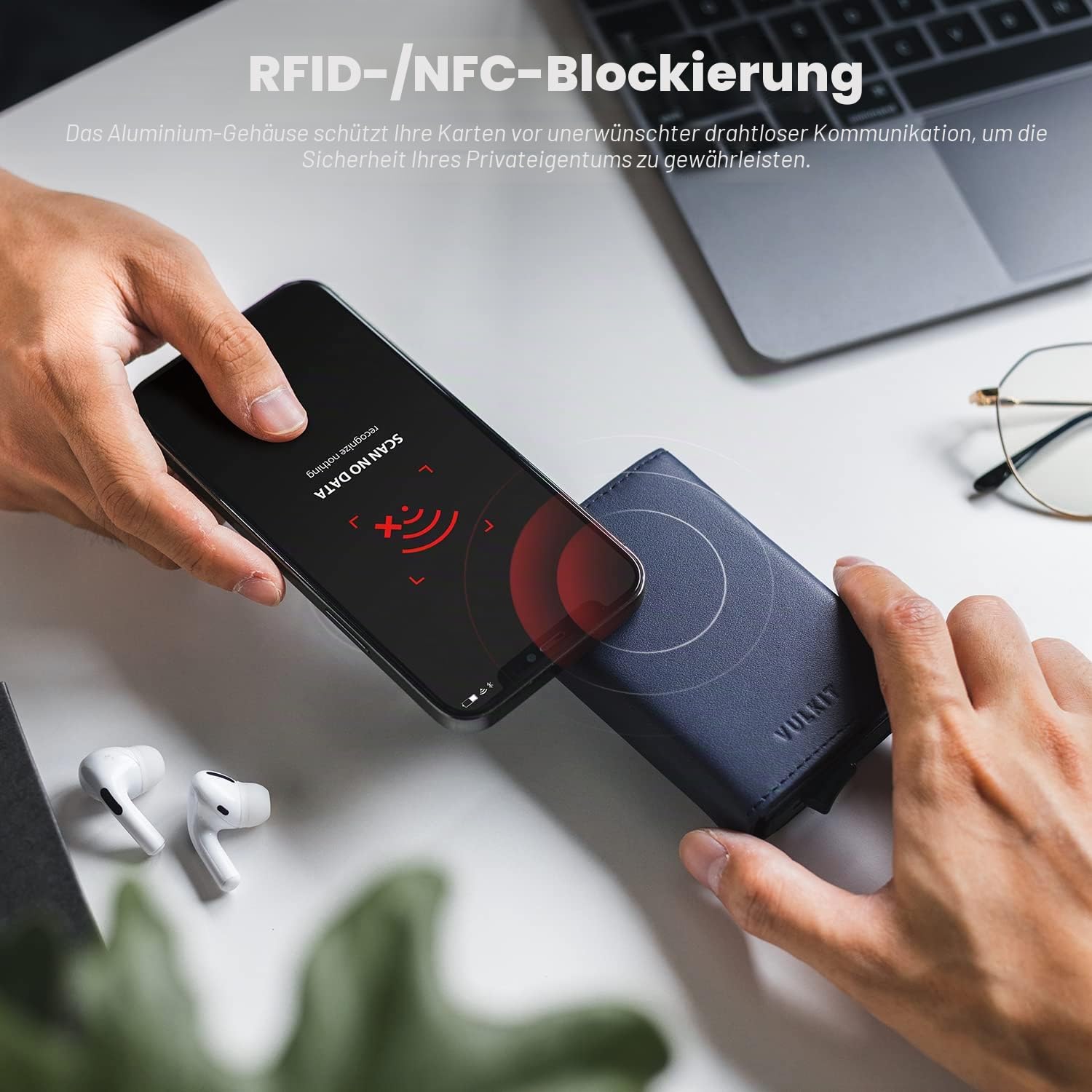 VULKIT Herren-Geldbörse mit Kreditkartenfach, Pop-up-Kartenetui aus hochwertigem Rindsleder, RFID-Schutz und Geldscheinfach