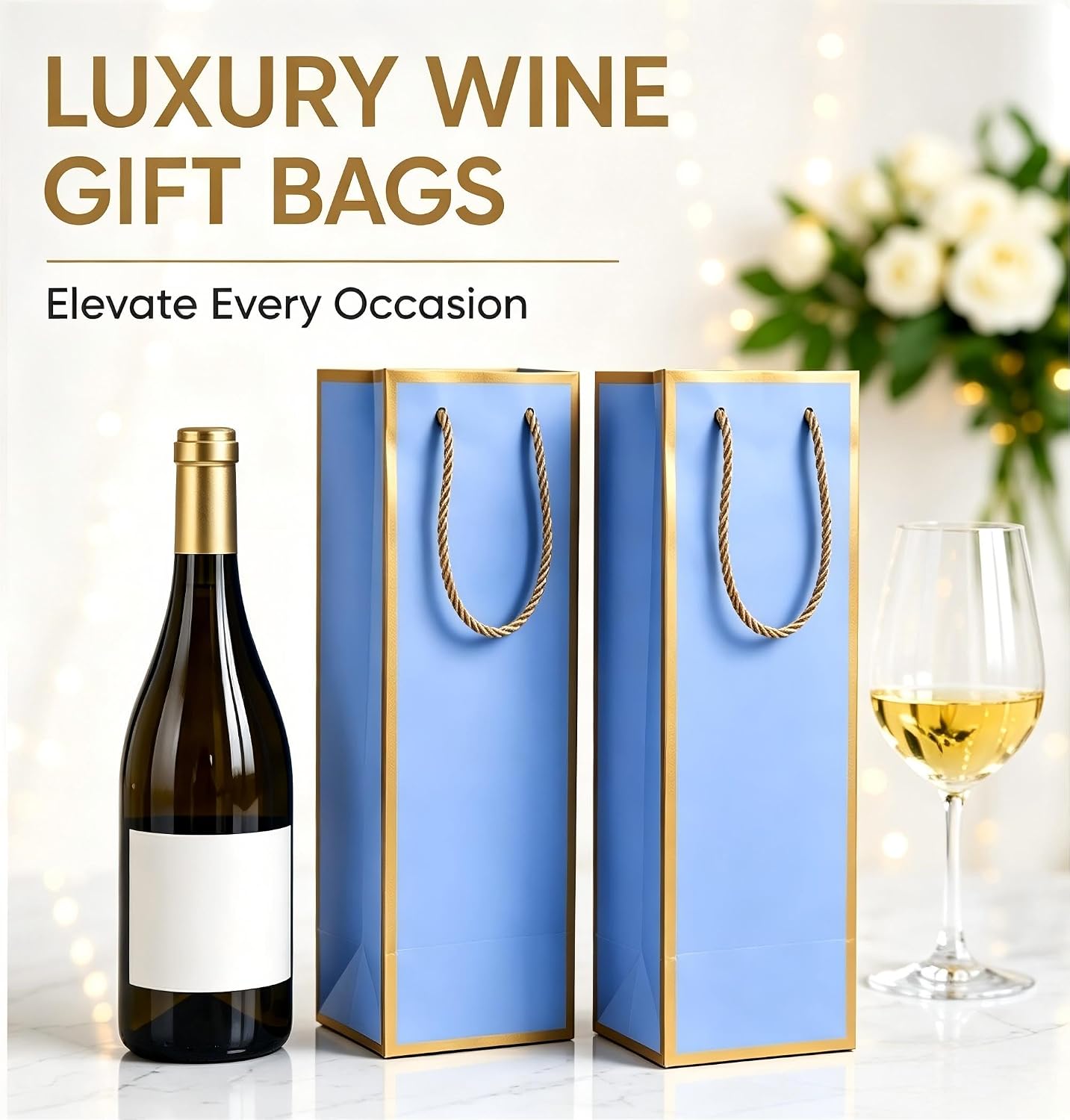 AUGsea 2 Pack Blue Wine Gift Bags, 14" Premium Paper Bottle Bags w/Handles image 3
