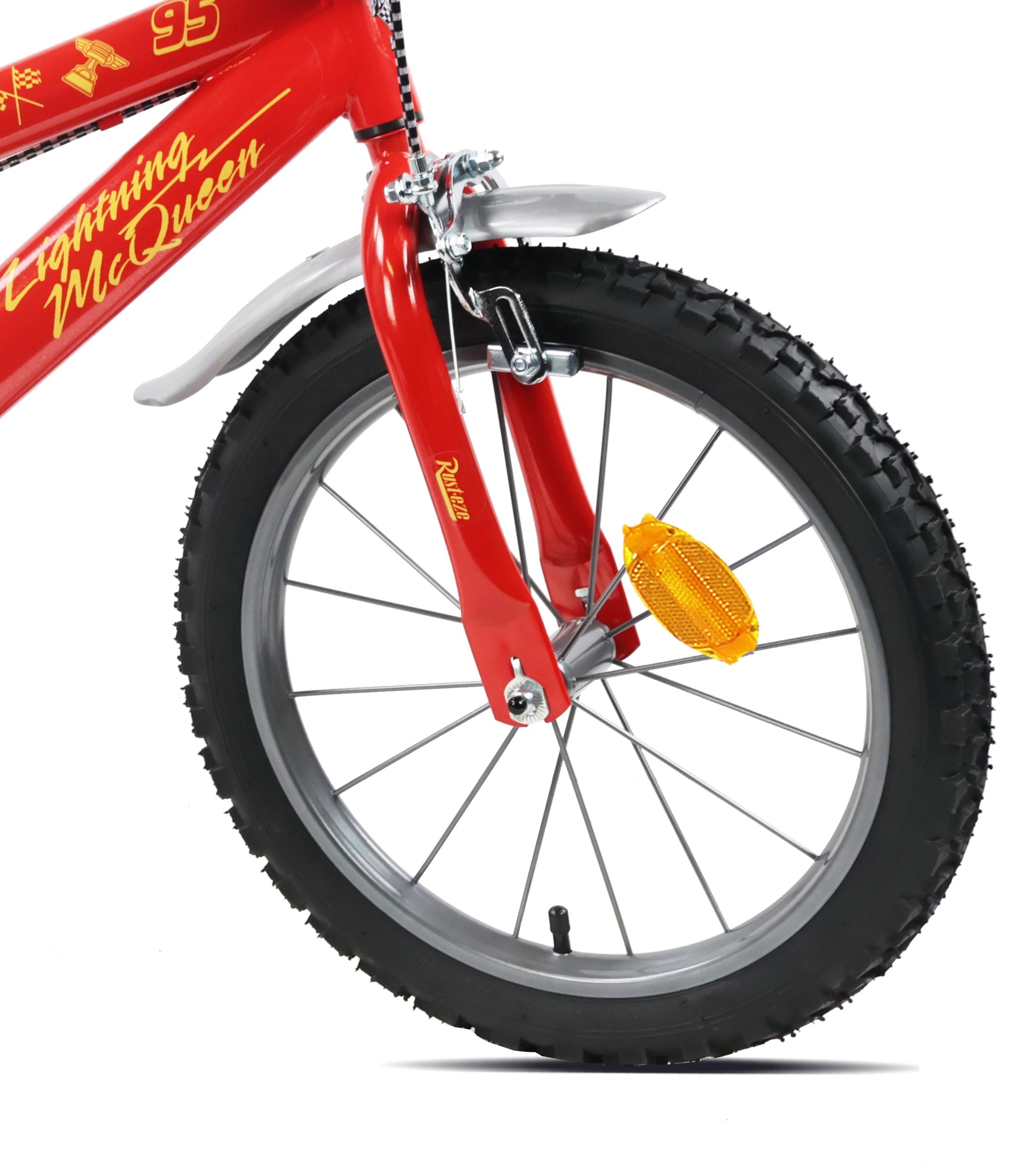 Vélo 16'' garçon Cars de Disney équipé de 2 Freins, Plaque Avant décorative, bidon arrière et stabilisateurs.