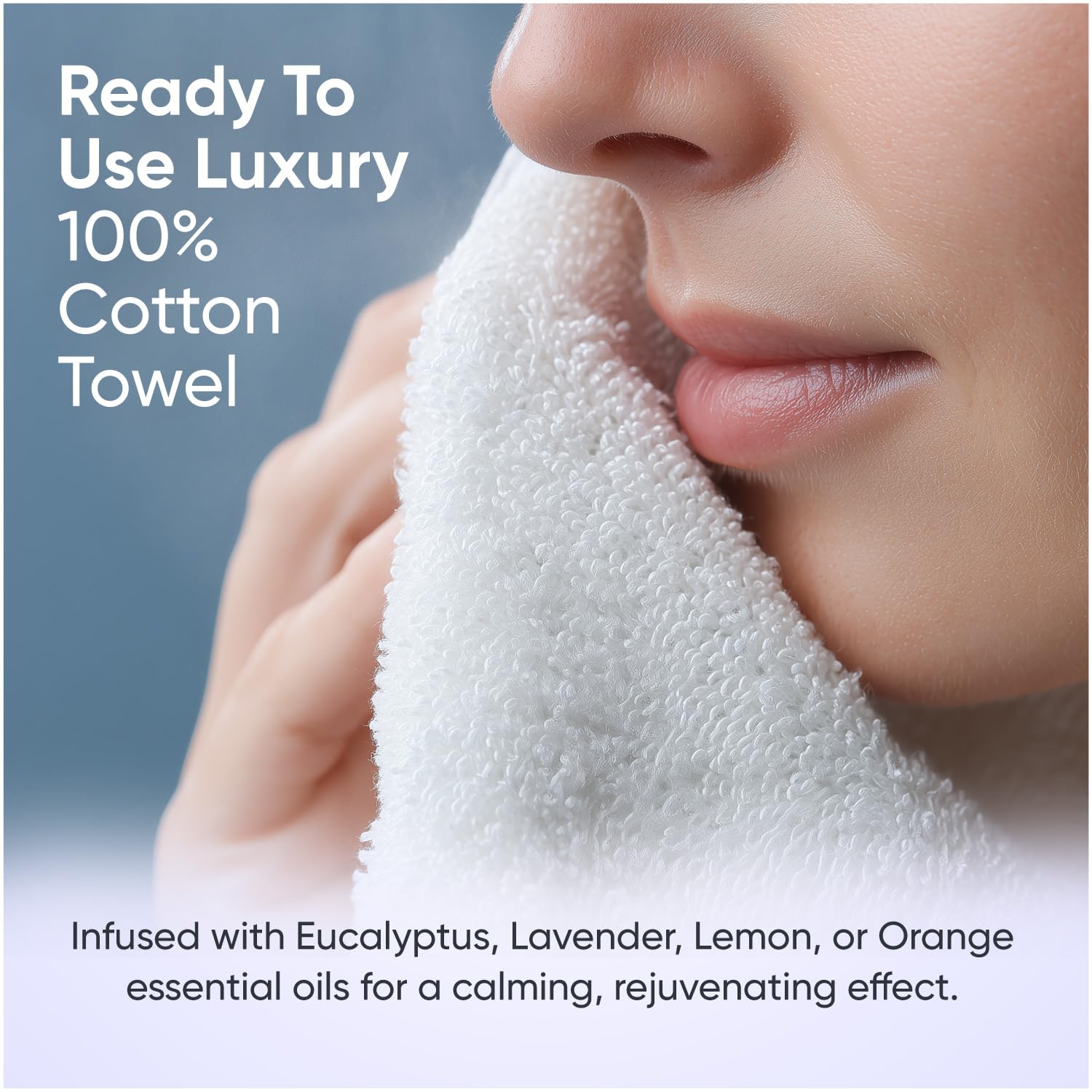 Disposable Face Towels, Cotton Facial Cleansing Towelettes Pre-Moistened with Essential Oils Biodegradable Face Wash Cloths for Sensitive Skin Travel-Friendly Wipes - (Eucalyptus, 25 Count)