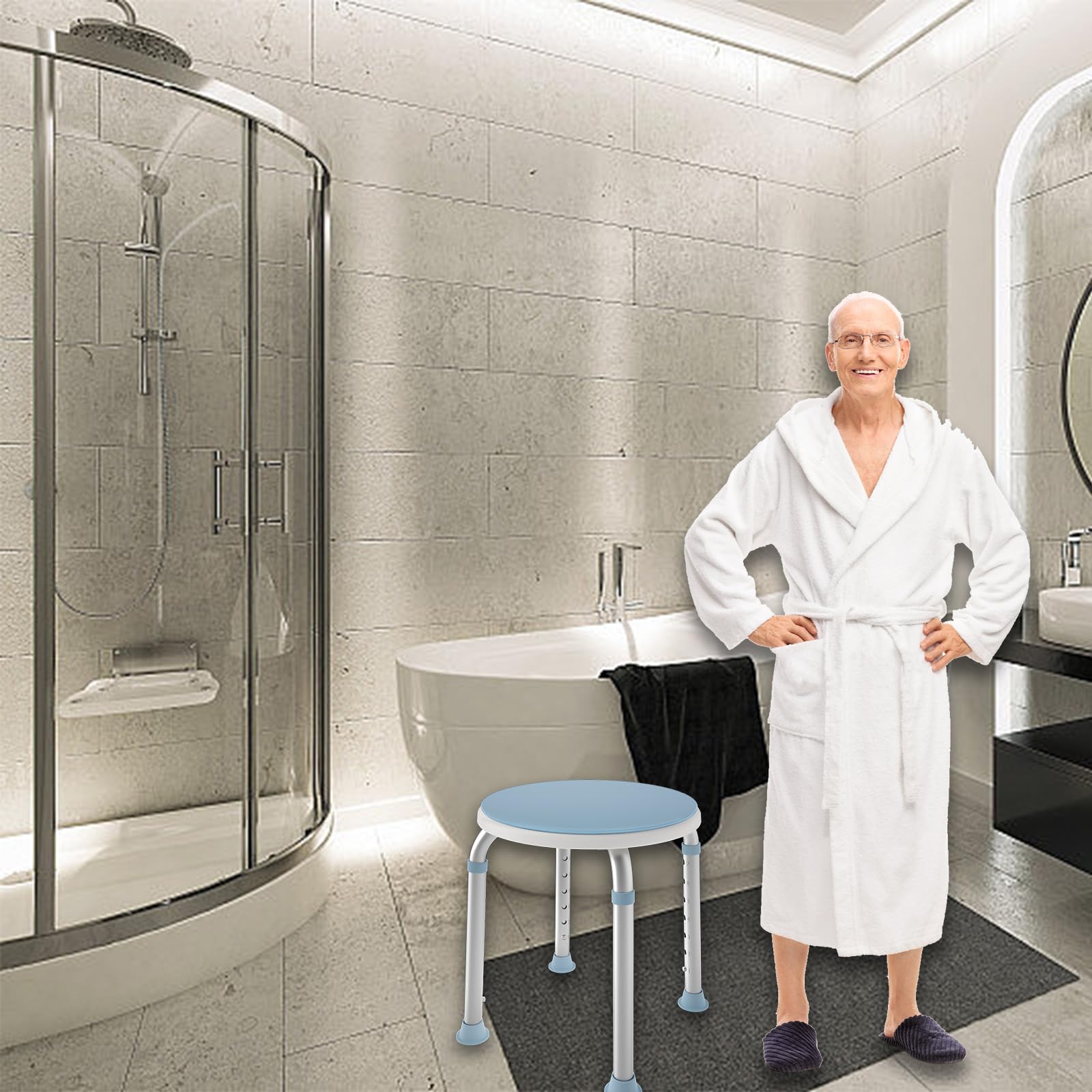 HENGMEI Taburete de Ducha Giratorio 360° para baño, Altura Regulable, para Ducha, Asiento de baño