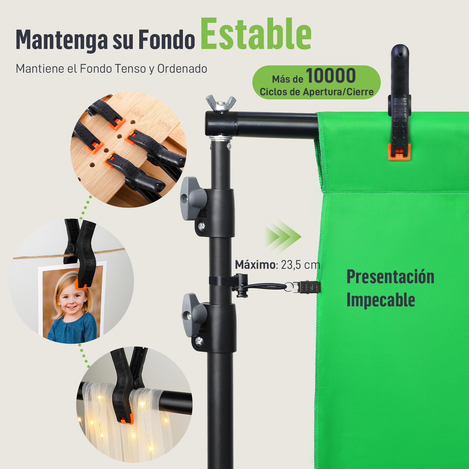Soporte para Fondos Fotográficos – Sistema de Soporte Ajustable (Altura 1–3 m/Ancho 1,5–3 m) con Bolsa de Transporte para Estudio Fotográfico, Photocall y Backdrops para Eventos