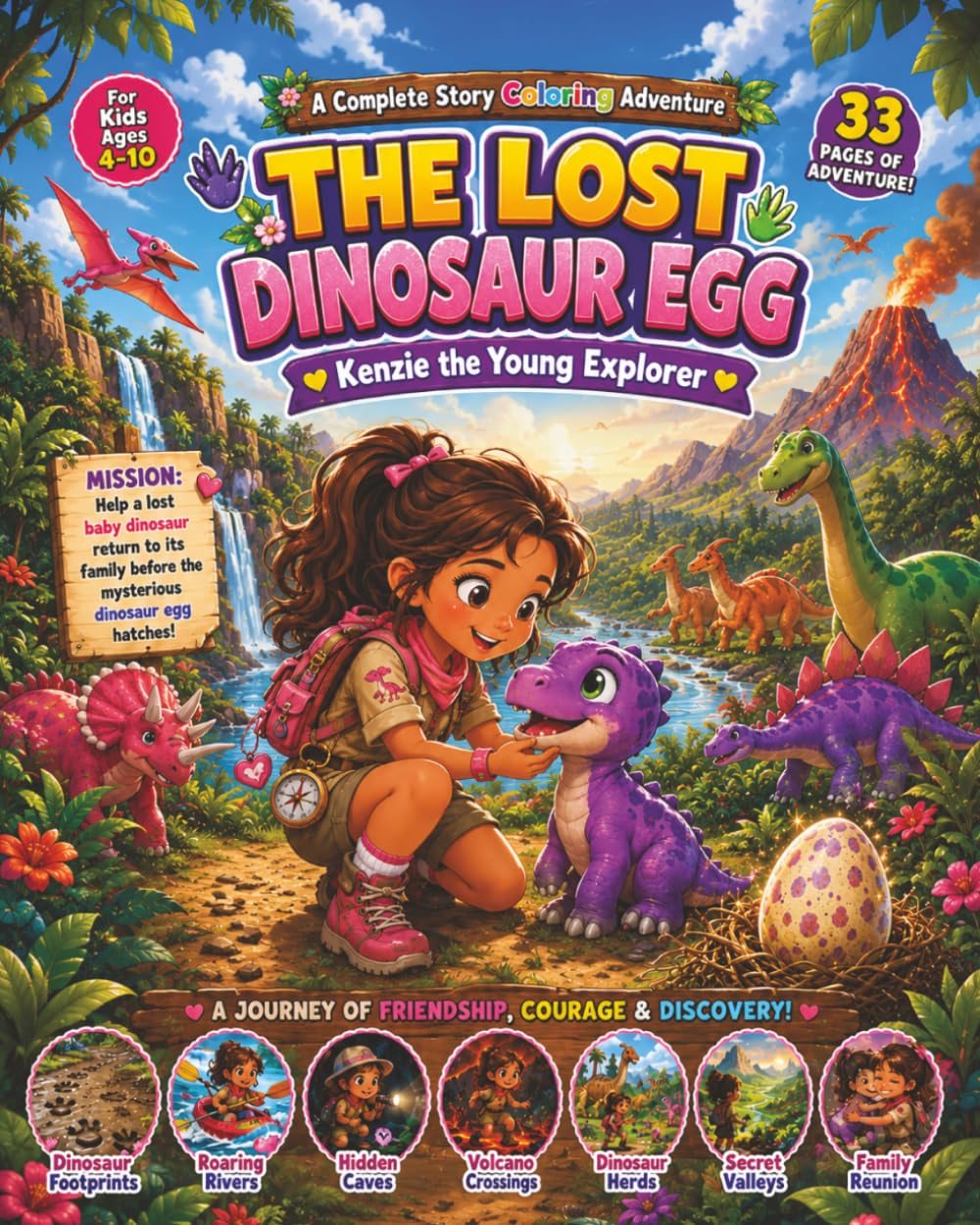 The Lost Dinosaur Egg: A Complete Story Coloring Book | Join Kenzie on an Amazing Dinosaur Quest | Follow Every Adventure from Beginning to End