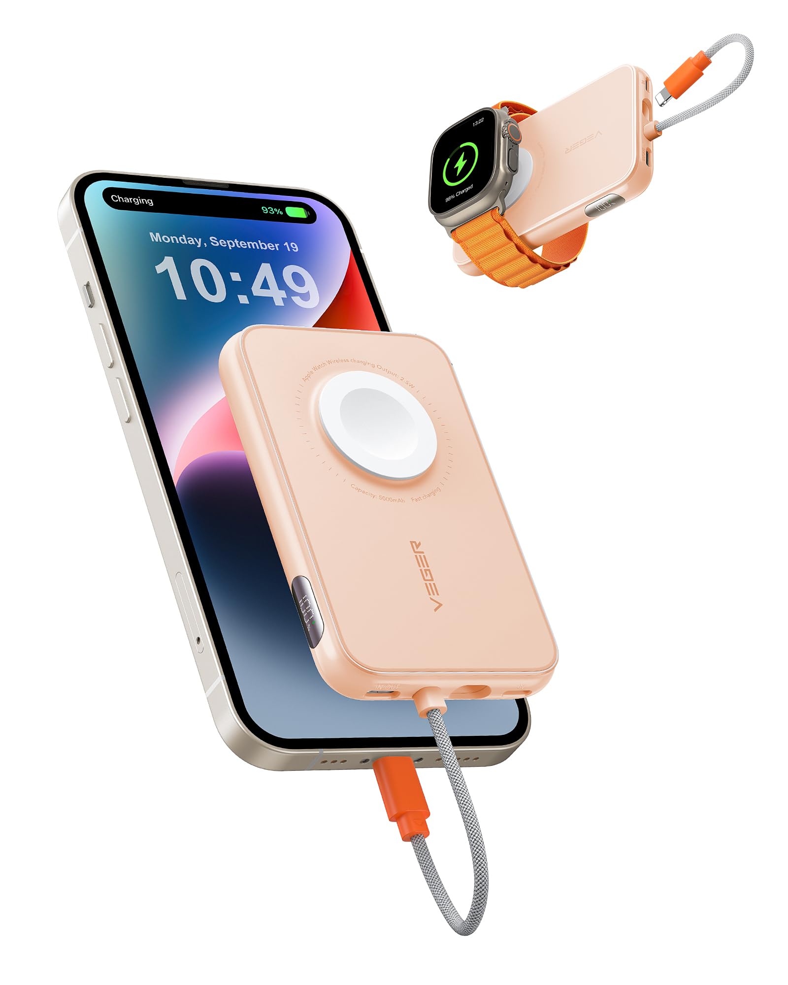 VEGER Power Bank 5000mAh, 20W PD Ricarica Rapida Caricatore Portatile 3 Uscite e 2 Ingressi con LED Display Digitale Batteria Esterna compatibile con iPhone/Android/iPad/Apple Watch