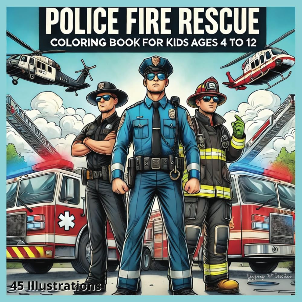 Police Fire Rescue: Coloring Book For Kids Ages 4 to 12