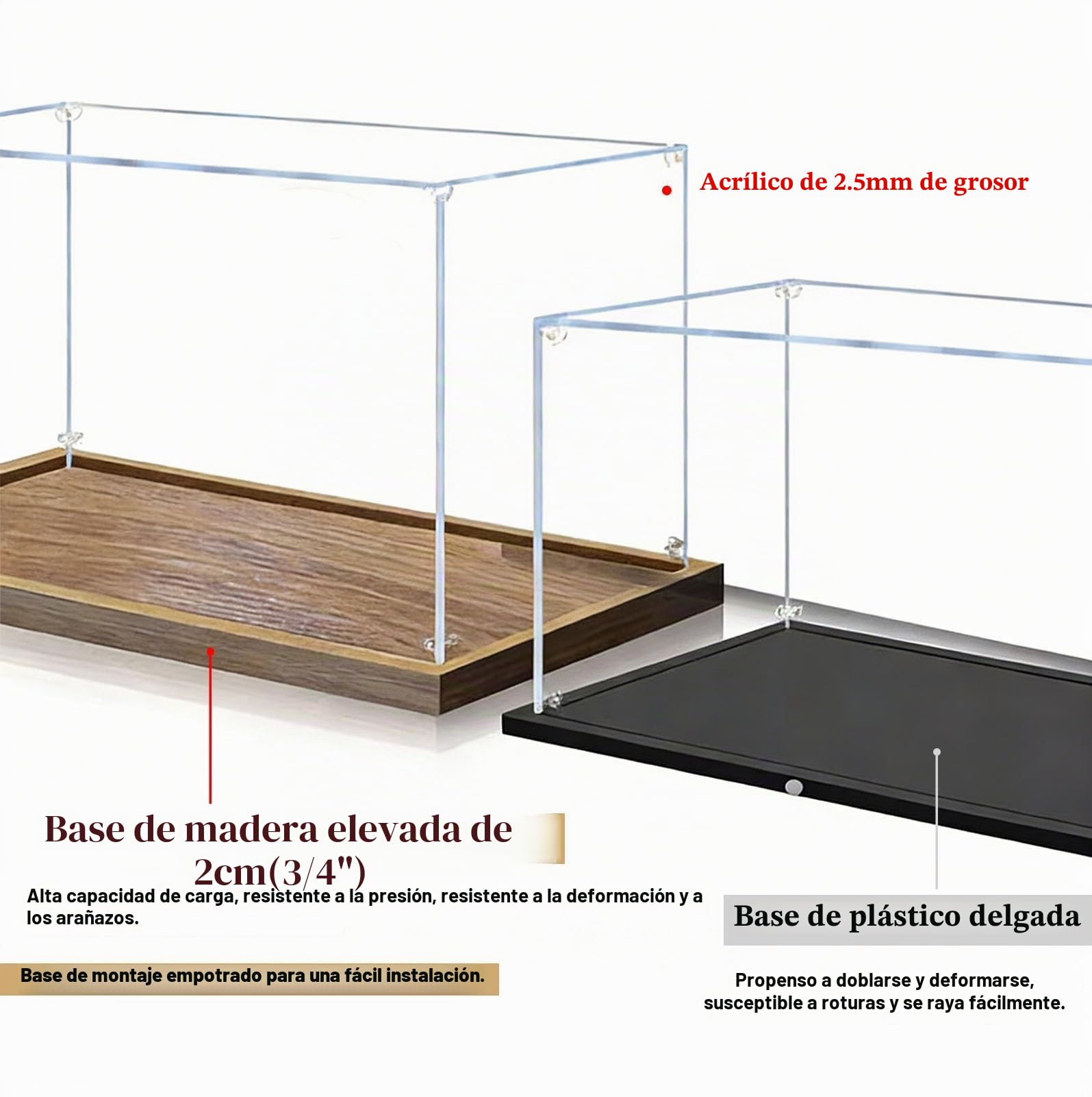 Vitrina Expositora Organizador de Acrílico Largo (20, 30, 40, 50, 60, 70 y 85 cm) Vitrina Transparente para Objetos de Colección, Base de Madera Cepillada(55x30x30cm/22x12x12in)