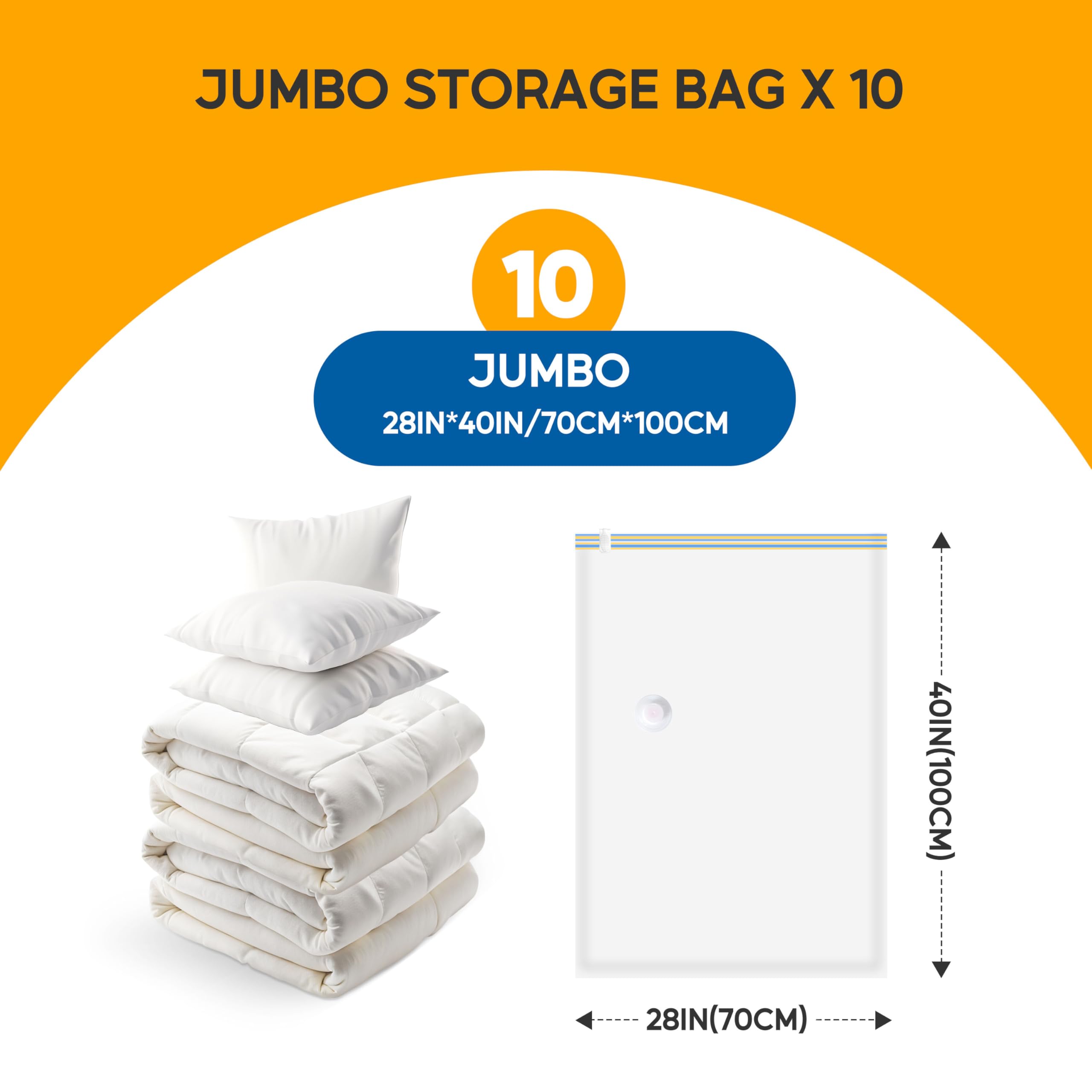 10 bolsas de sellado al vacío jumbo con bomba de mano, bolsas de almacenamiento al vacío, bolsas de ahorro de espacio para ropa, edredones, mantas, ropa de cama, almohadas