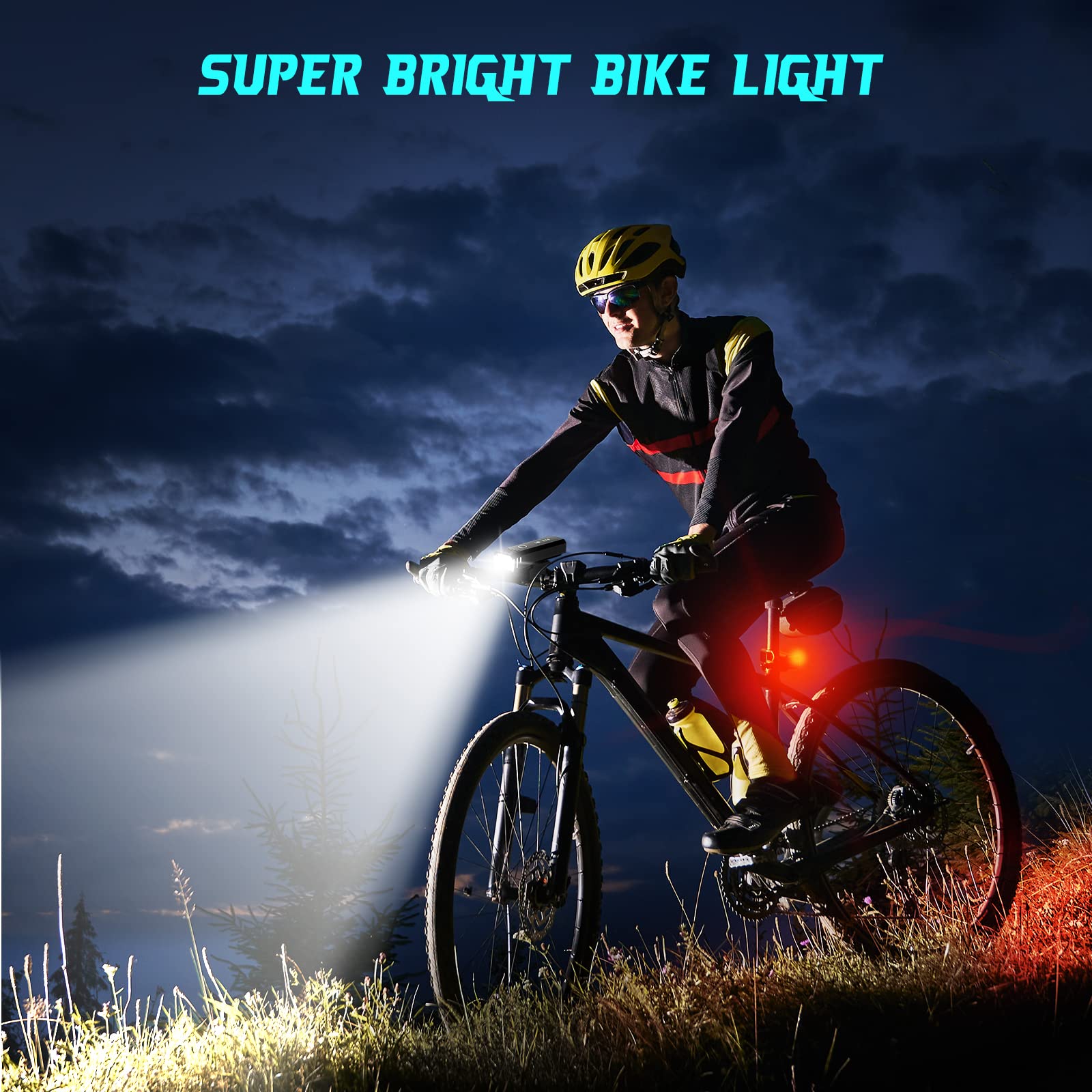 IPSXP LED Luci Bici, Luce Bicicletta Anteriore e Posteriore Ricaricabile via USB, Luci per Bicicletta Faro con Sensore Luminoso, Impermeabile IPX5, Modalità Luminose 4+5