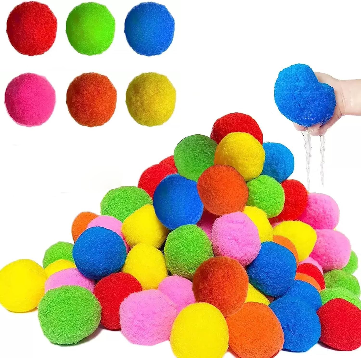 Wasserbomben Wiederverwendbar 50 Stück Splash Bälle, Baumwoll Wasserbomben Selbstschließend für Wasserschlacht Garten Pool Trampolin Sommer Spielzeug Kinder (6 zufällige Farben)