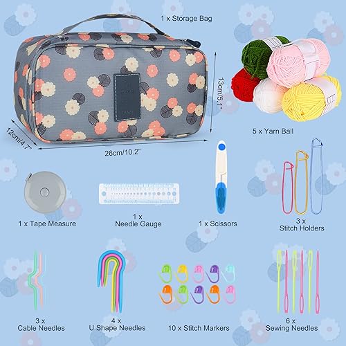 Miniatura 5 de Aeelike Kit de tejido para principiantes adultos, 18 pares de agujas de tejer de madera de 0.079 a 0.394 pulgadas, kit de inicio de tejido de bambú