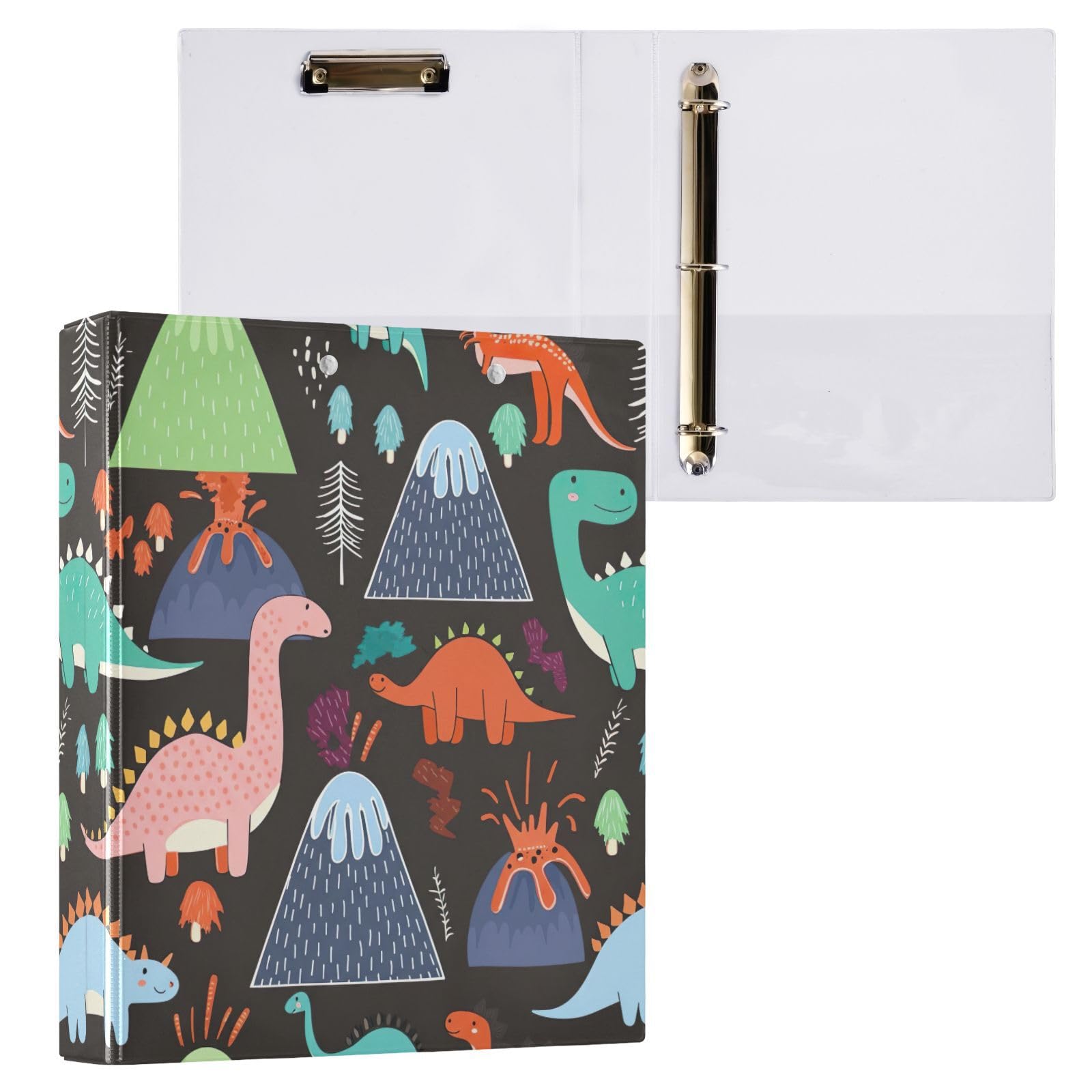 Lot de 2 classeurs décoratifs à 3 anneaux en forme de dinosaures mignons de 3,8 cm, avec poches, pour l'école, l'université ou le bureau