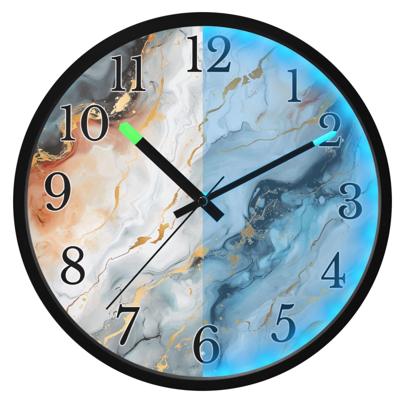 Mnsruu Reloj de pared luminoso 4234 de mármol, reloj de pared que brilla en la oscuridad, funciona con pilas, silencioso, sin tictac, luz nocturna para dormitorio