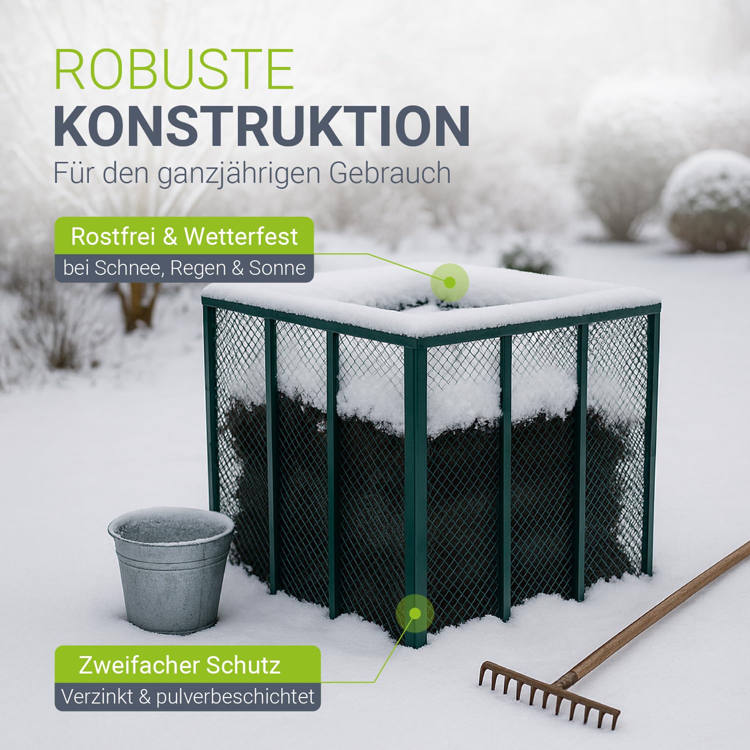 Juskys Metall Komposter 450 L, verzinkter & pulverbeschichteter Stahl, wetterfest, Belüftung durch Gitterrahmen, schnelles Kompostieren – Dunkelgrün