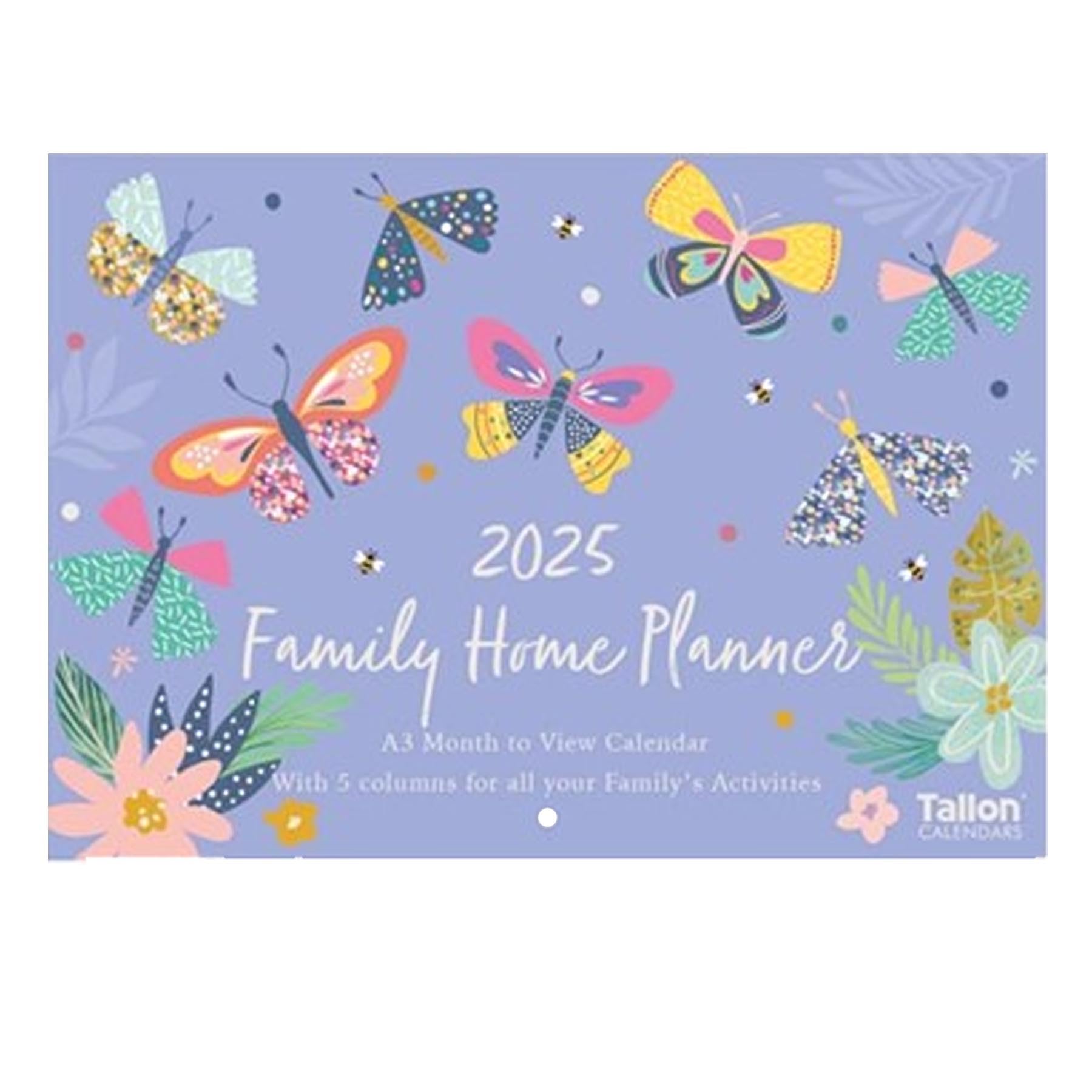 2026 Family Home Planner Month to View Calendar 5 Columns Size A3 - Butterflies 9706