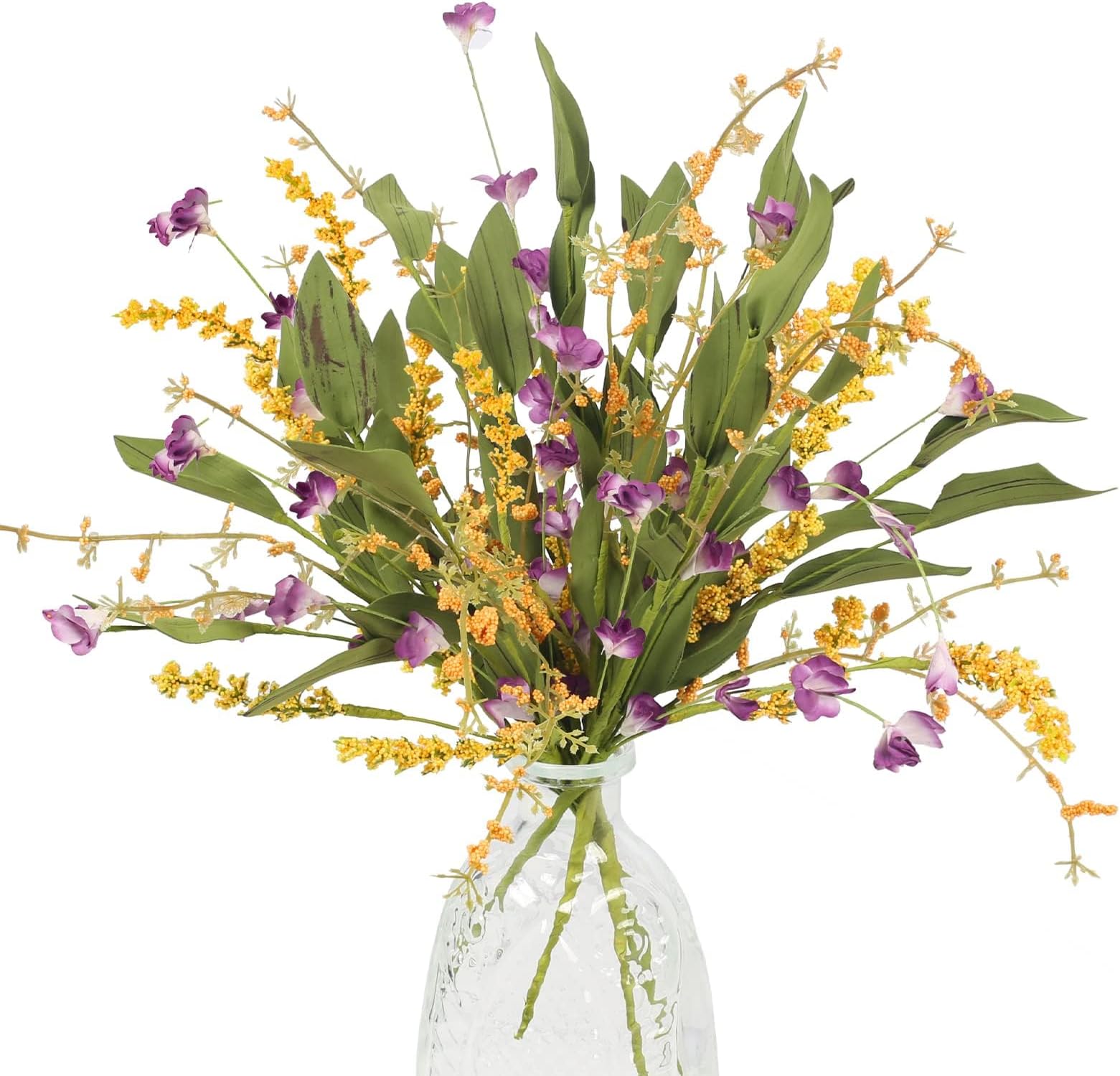 4Pcs Artificial Flowers Bundles Wild Flowers Bouquet Artificial Greenery Shrubs Floral Arrangement Faux Flowers Decor Indoor for Spring Farmhouse Home Kitchen Table Centerpieces Decoration