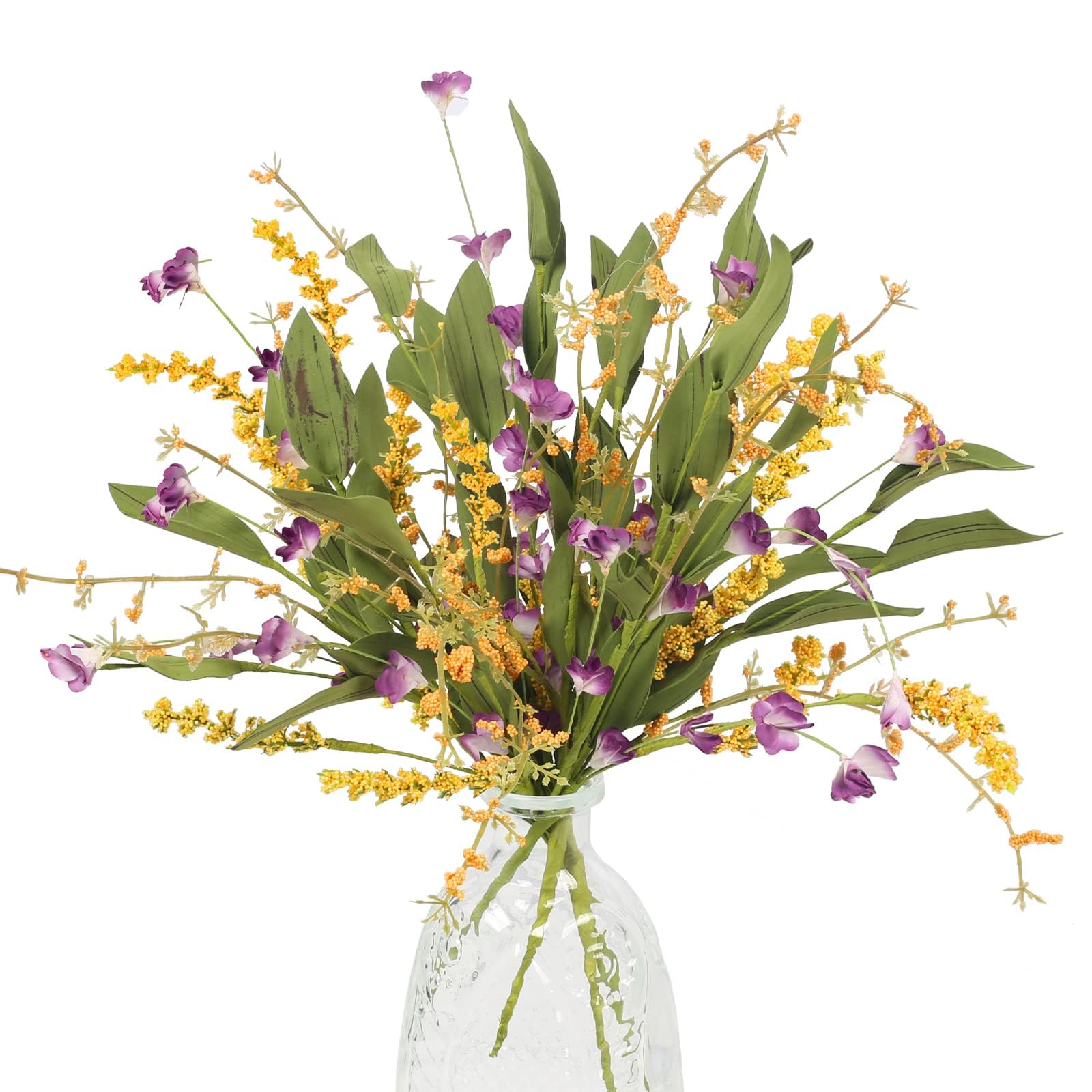 4Pcs Artificial Flowers Bundles Wild Flowers Bouquet Artificial Greenery Shrubs Floral Arrangement Faux Flowers Decor Indoor for Spring Farmhouse Home Kitchen Table Centerpieces Decoration