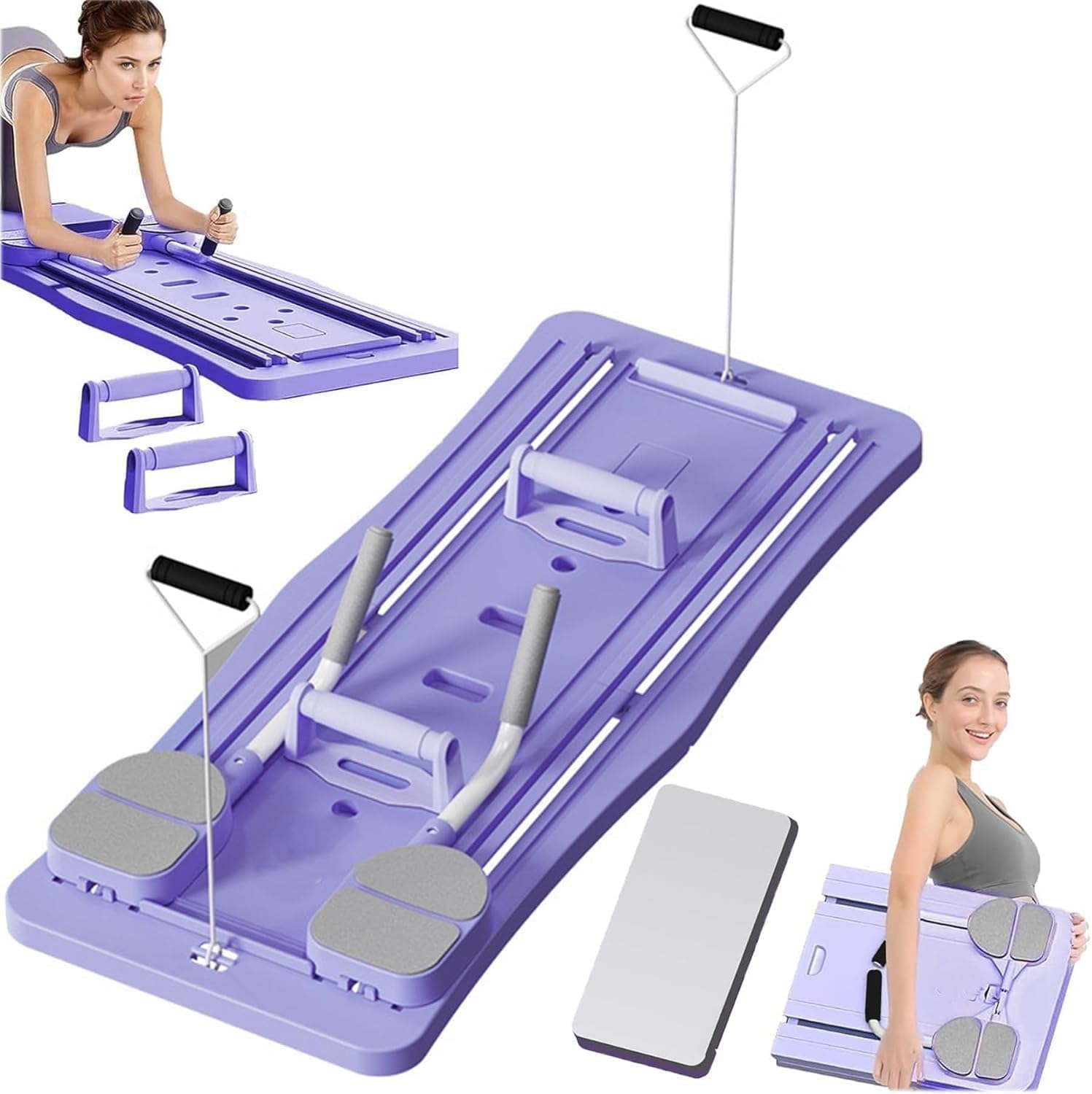 Pilates Reformer, 4 in 1 Pilates, Abdominal Wheel Push-Up Automatically Bounces Timereformer Pilates, Abdominal Board Pilates Multifunction for Home and Gym (Purple)-image-13