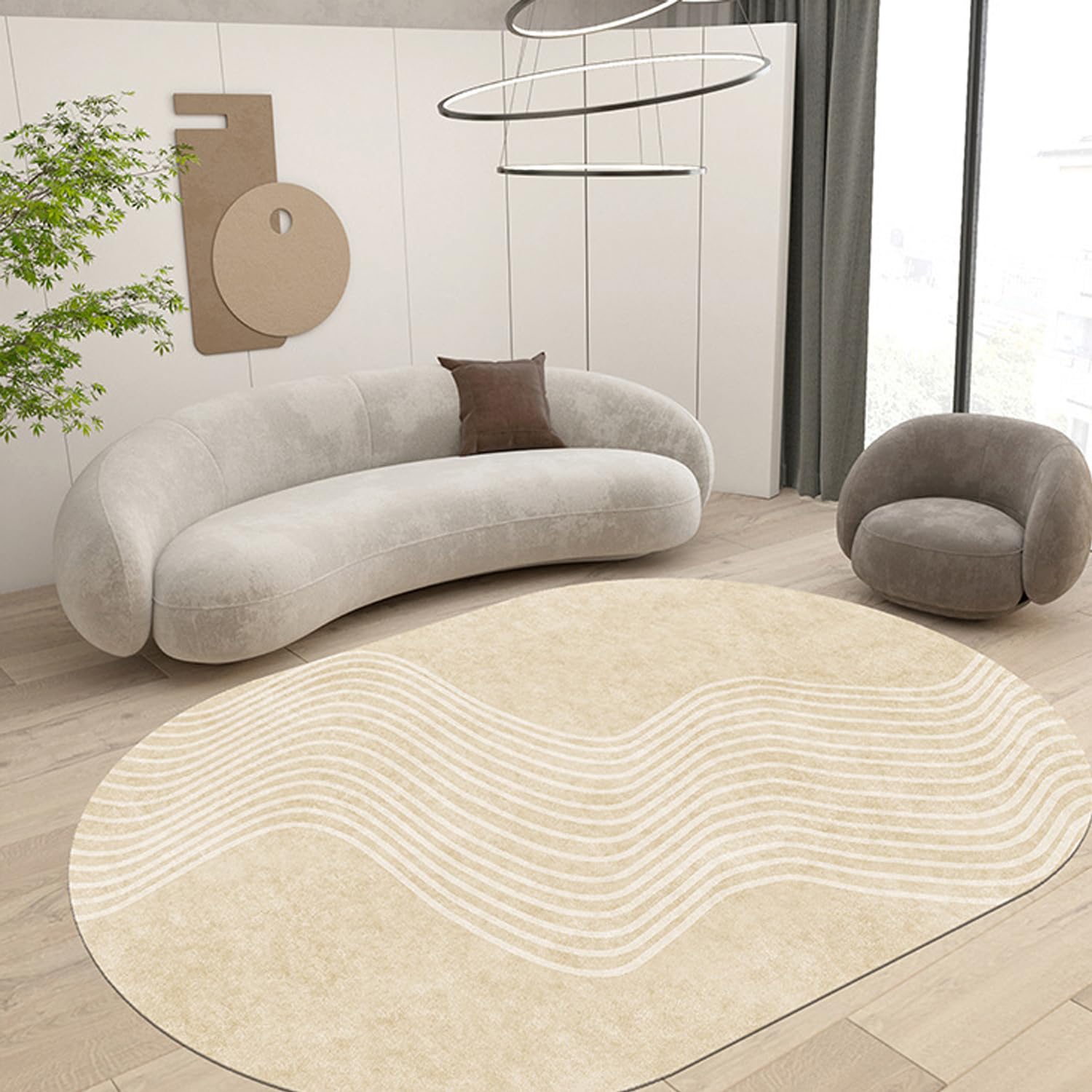 GUGJHFVH Oval Machine Washable Kitchen Area Rugs Dining Non Slip Bedroom,And Living Room Low Pile Carpet Beige/Brown 1,50 x 80 cm โ image 1