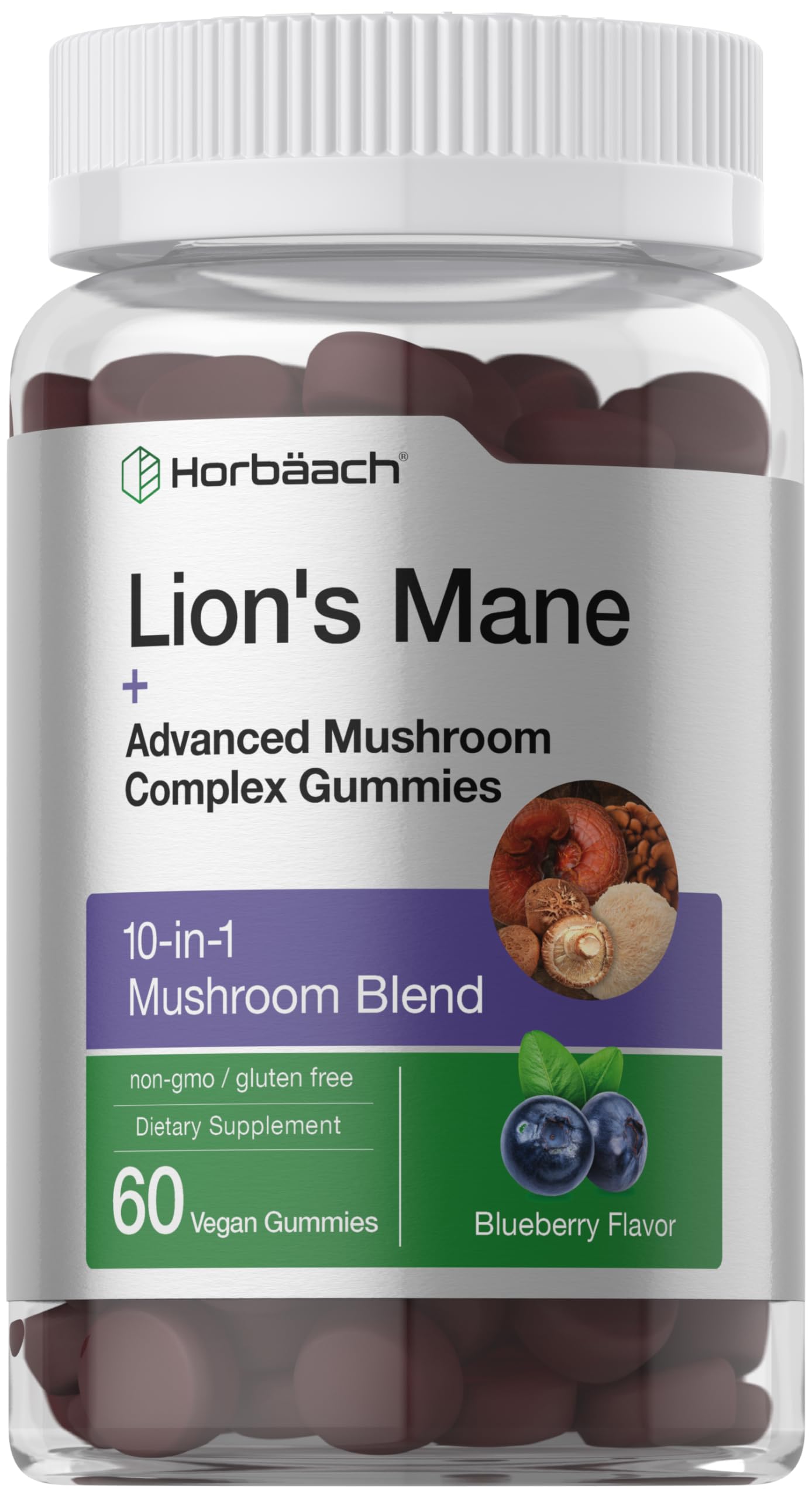 Horbaach Lions Mane Supplement | 60 Gummies | 10-in-1 Mushroom Complex
