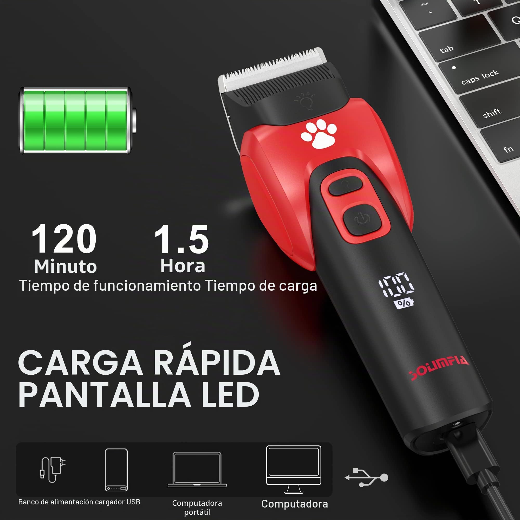 Solimpia Kit de Recortador de Belleza Para Mascotas Eléctricas de Afeitadora Para Para Perros y Gatos se Puede Cargar sin Cuerda y Bajo Ruido Juego Profesional de Recortador Para
