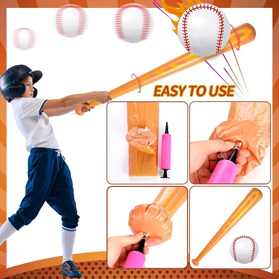 Inflatable Baseball Bat and Ball - 3Pcs Set: 2Pcs 40 Inch Bats & 1Pcs Beach Ball - Perfect for Beach Party Sports Game