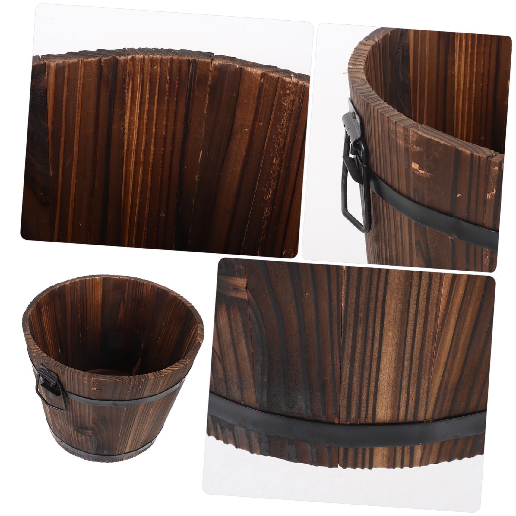 Toyvian Pot de Fleur Lumineux en Bois Carbonisé, Jardinière en Seau Anticorrosion pour Décoration de Balcon et Aménagement de Jardin Rétro