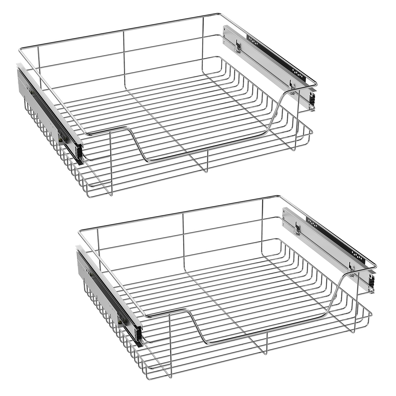 2x Pull Out Telescopic Kitchen Drawer,30kg load capacity Wide Cabinet Slide Out Wire Storage Drawers 60CM,for Kitchen, Pantry, Base Larder