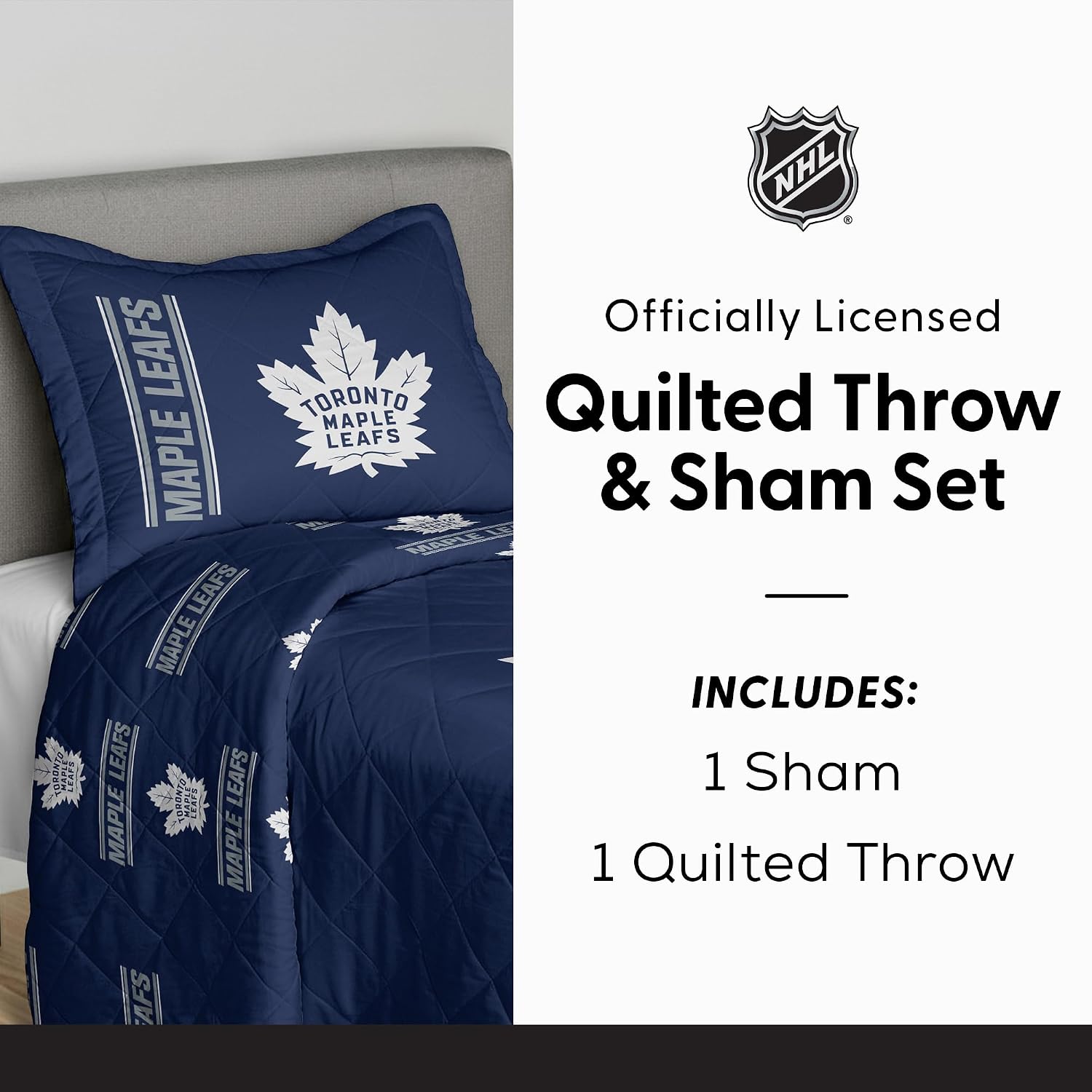 Northwest NHL Quilted Throw Blanket with Sham, Soft Cozy Bedding, All Seasons, 60 x 80 inches