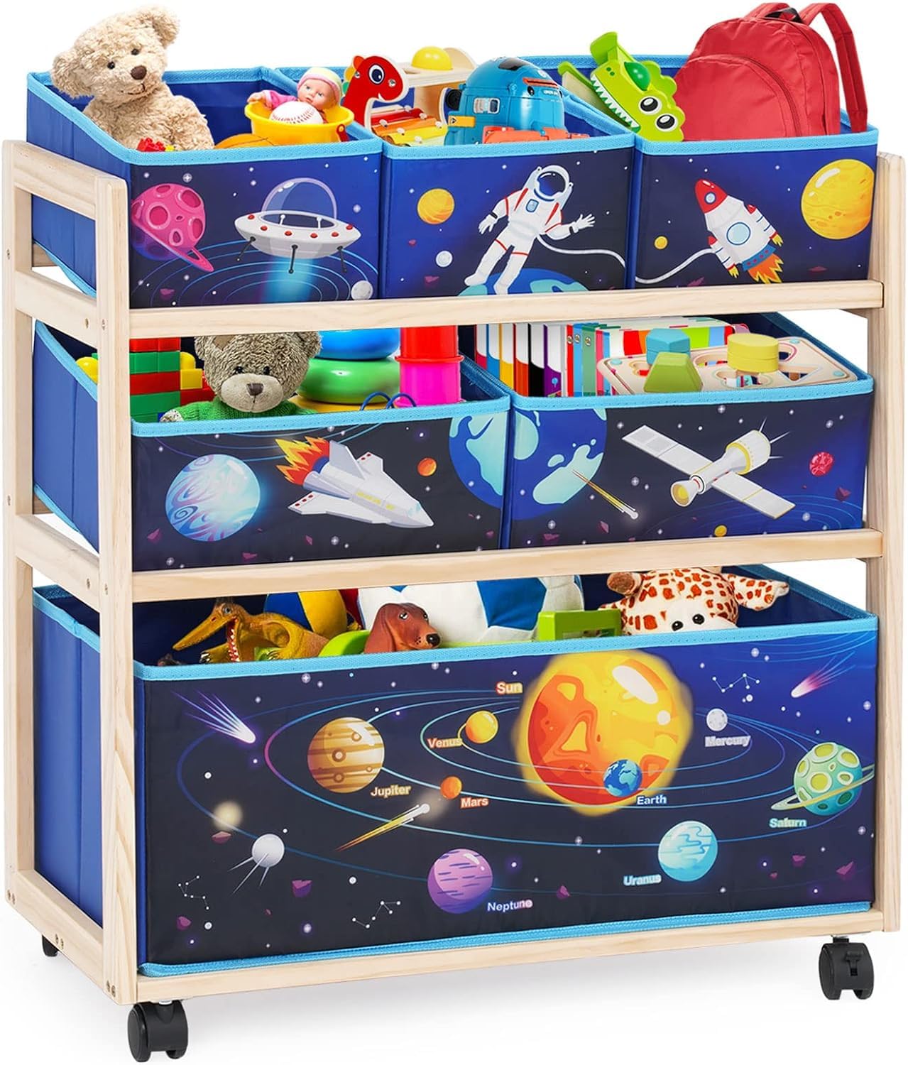 Armario de Almacenamiento para Niños, Almacenaje Juguetes con 6 Cajas, Estantería Infantil para Juguete de 3 Niveles, Caja de Juguetes para Habitación Infantil, Escuela, Guardería (Azul)
