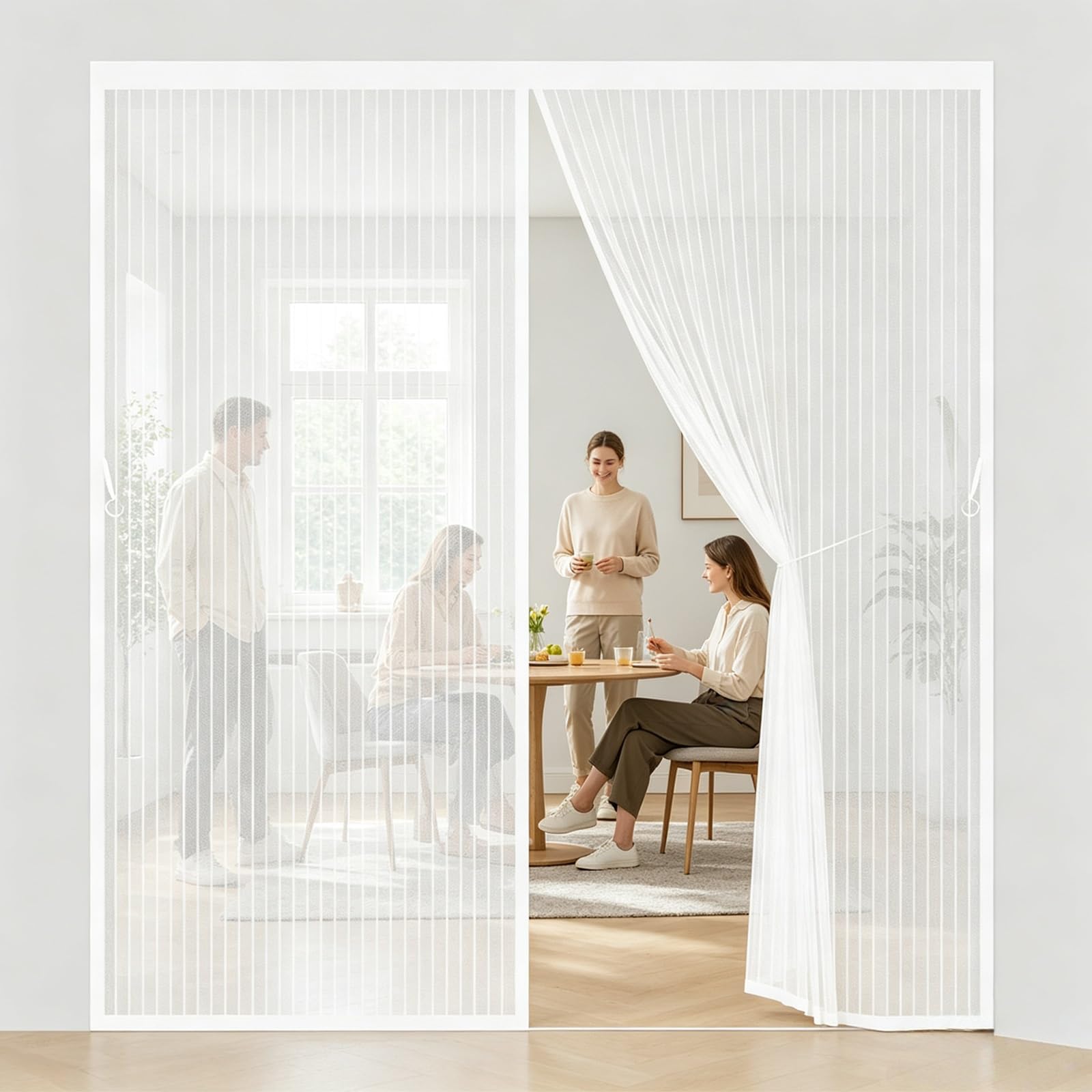 Gaifnag White Magnetic Fly Screen Door 145 X 178 Cm Hundreds Of Sizes, Anti Mosquito Mesh Curtain With Powerful Magnets Magnetic Door Curtains Fly Screen For Living Room Kitchen Patio,