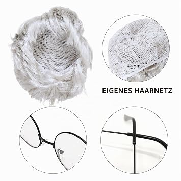 MIVAIUN 7 Stück Opa Perücken Set Alter Mann Perücke Herren Perücke Künstlicher Bart Augenbrauen Perückenkappe Brille Mann Kostüm Perücke Opa Kostüm Zubehör für Karneval Cosplay Party(7 Stück)