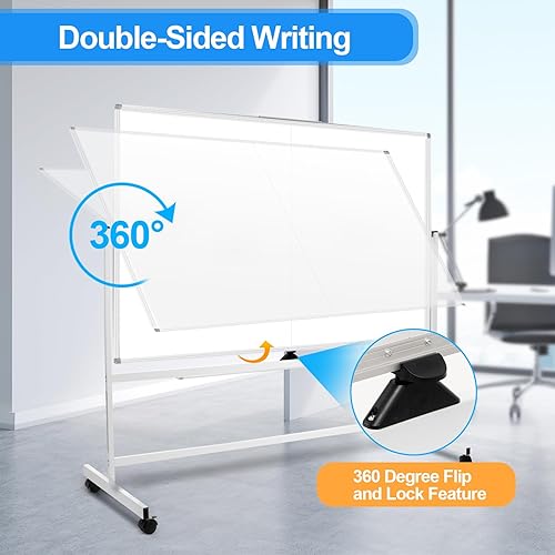 Miniatura 3 de 60 x 48 Double Sided Rolling Whiteboard, Large Rolling White Board - Magnetic Rolling Dry Erase Board Easel Standing Board on Wheels with Aluminium