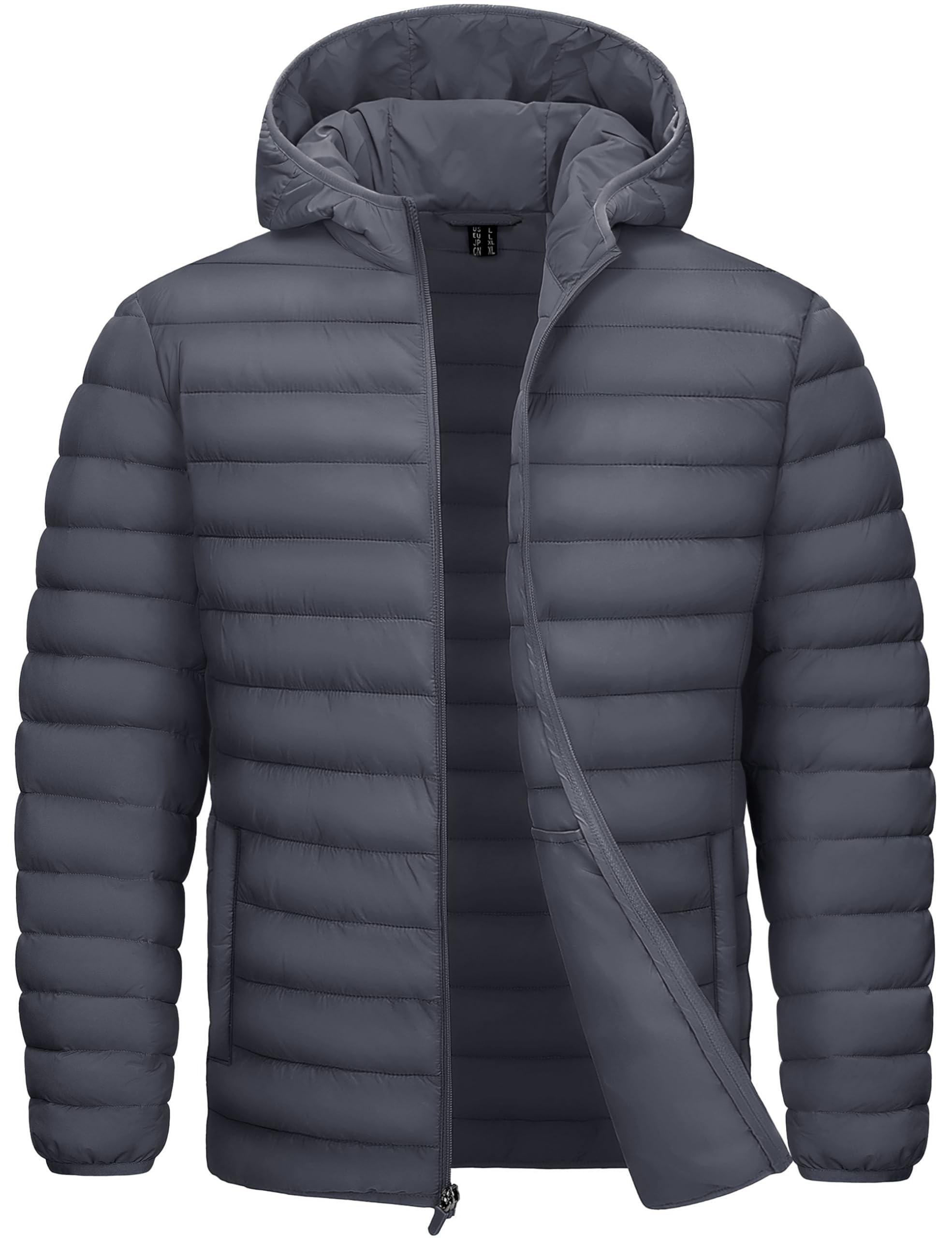 TACVASEN Men's Hooded Puffer waterproof Down Alternative Jacket Insulated Lightweight Windbreaker Quilted Coat