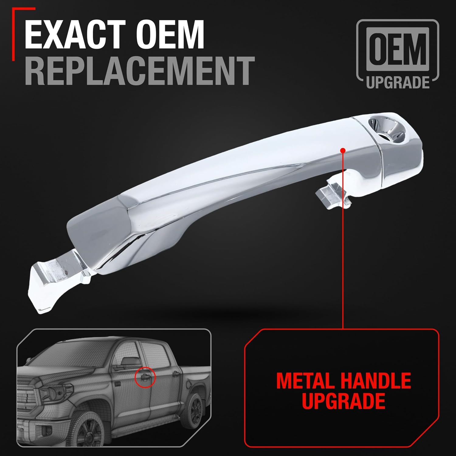 T1A Exterior Front Driver Door Handle, Upgraded Metal - Compatible with 2007-2021 Toyota Tundra - All Chrome w/Keyhole - OEM 69210-0C020, 692170C020
