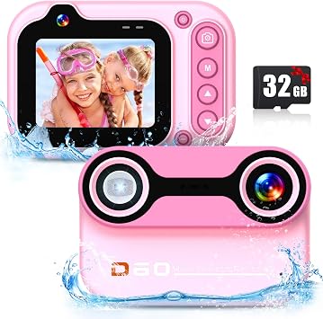 Kids Waterproof Camera 1080P HD 26MP Digital Camera Underwater Camera 10FT /3M, 10X Digital Zoom Children Waterproof for Kids Boys Girls Snorkeling, Swimming, Beach, Water Park - Pink
