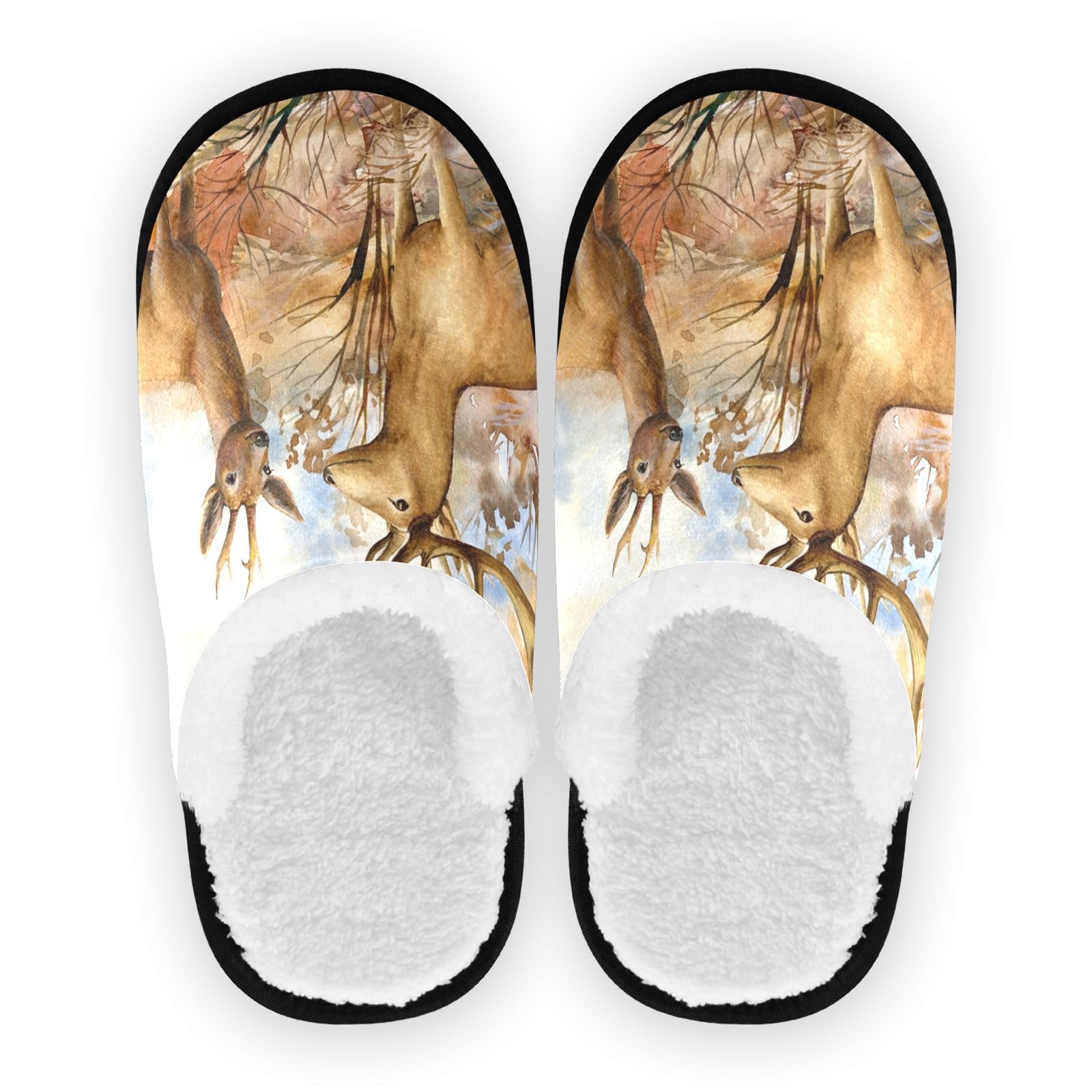 Ajusmeau Real Tree Camouflage Deer Forest Deer Cozy Slippers for Women Men Indoor Washable Fuzzy House Shoes with Anti-Skid Sole