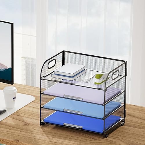Miniatura 6 de Marbrasse Bandeja organizadora de escritorio de malla, organizador de bandeja de letras de 4 niveles con mano, bandejas de oficina, accesorios