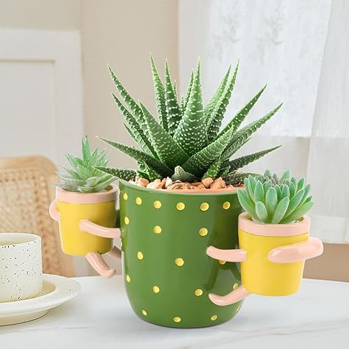 Miniatura 5 de LRYANT Adorables macetas de interior, maceta de 4.52 pulgadas y maceta pequeña de 1.87 pulgadas con drenaje, lindas macetas para plantas de