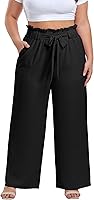 OLRIK Women's Plus Size Palazzo Pants: Adjustable High Waist Wide Leg Trousers with Pockets, Flowy Casual Wear