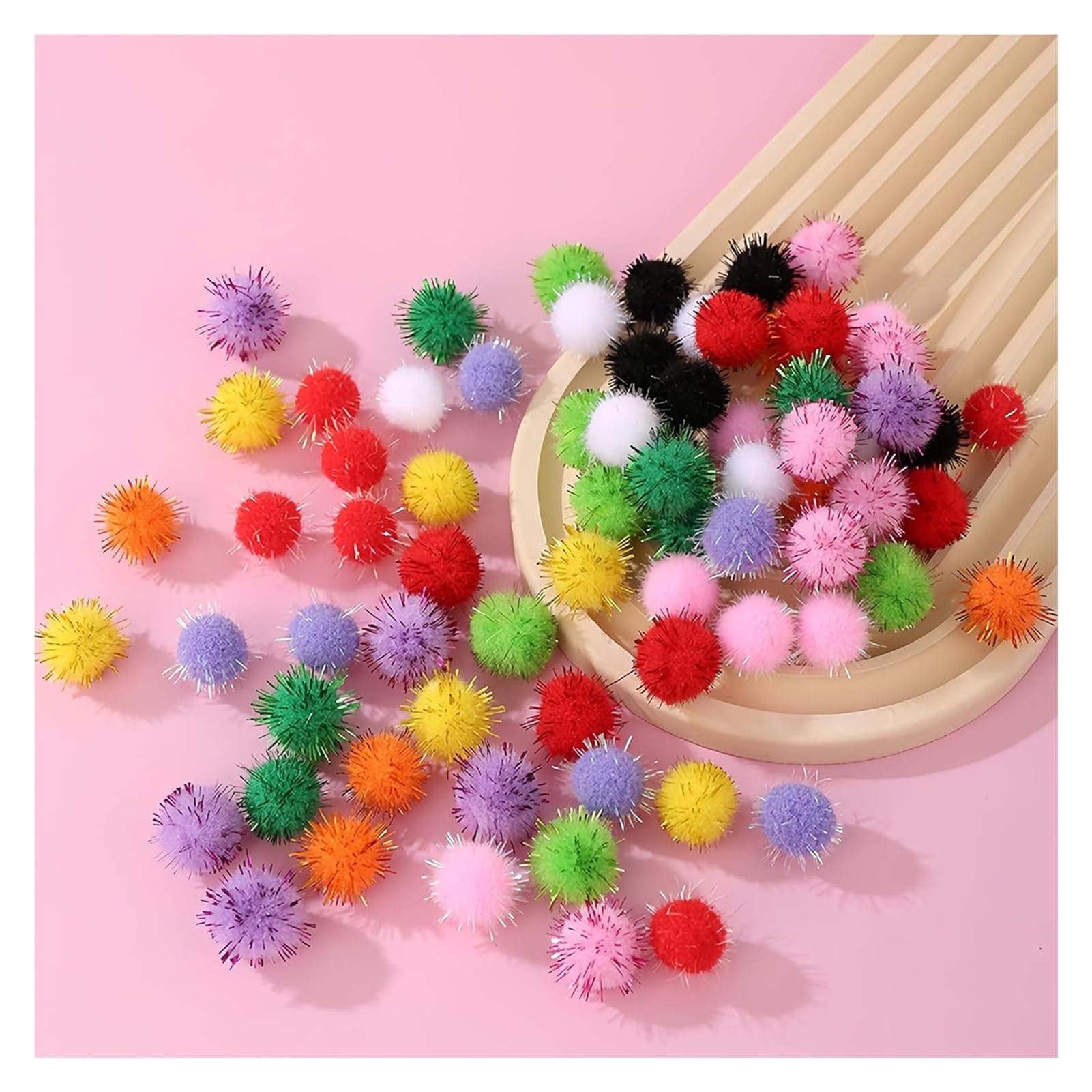 Pom Poms, Mini Pom Poms, 30 mm brokatowe pompony, ozdoby świąteczne, cekinowe kulki, świąteczne pompony, szycie Bobble, kulka nici, kolorowe cekiny, pompony do zabawnego majsterkowania(Flame red)