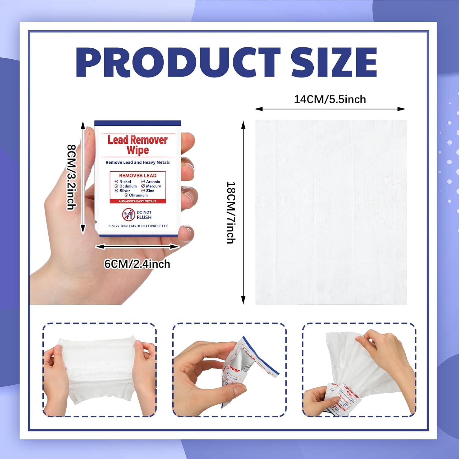 100 Pack Lead Remover Wipes for Shooting Hand&Surface Cleaning Wipes Effectively Removes Lead, Dust, Oil&Grime Individually Wrapped Wipe for Shooting Ranges, Hunting, Industrial Use (White)
