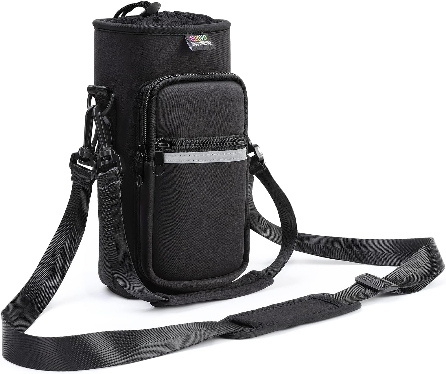 Nuovoware Water Bottle Carrier Bag, 40oz Bottle Pouch Holder, Adjustable Shoulder Hand Strap 2 Pocket Sling Neoprene Sleeve Sports Accessories for Hiking Travelling Camping, BlackCarbon