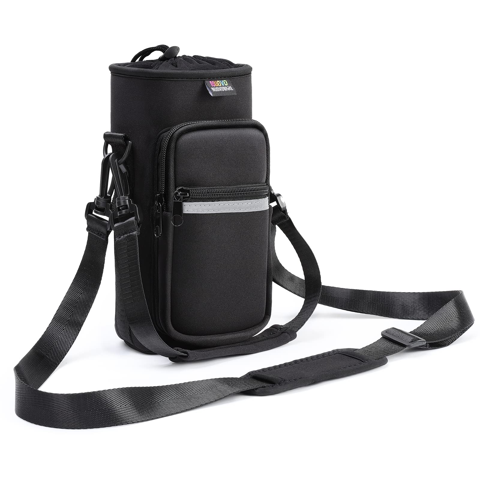 Nuovoware Water Bottle Carrier Bag, 1000ml Bottle Pouch Holder, Adjustable Shoulder Hand Strap 2 Pocket Sling Neoprene Sleeve Sports Accessories for Hiking Travelling Camping, BlackCarbon โ image 1