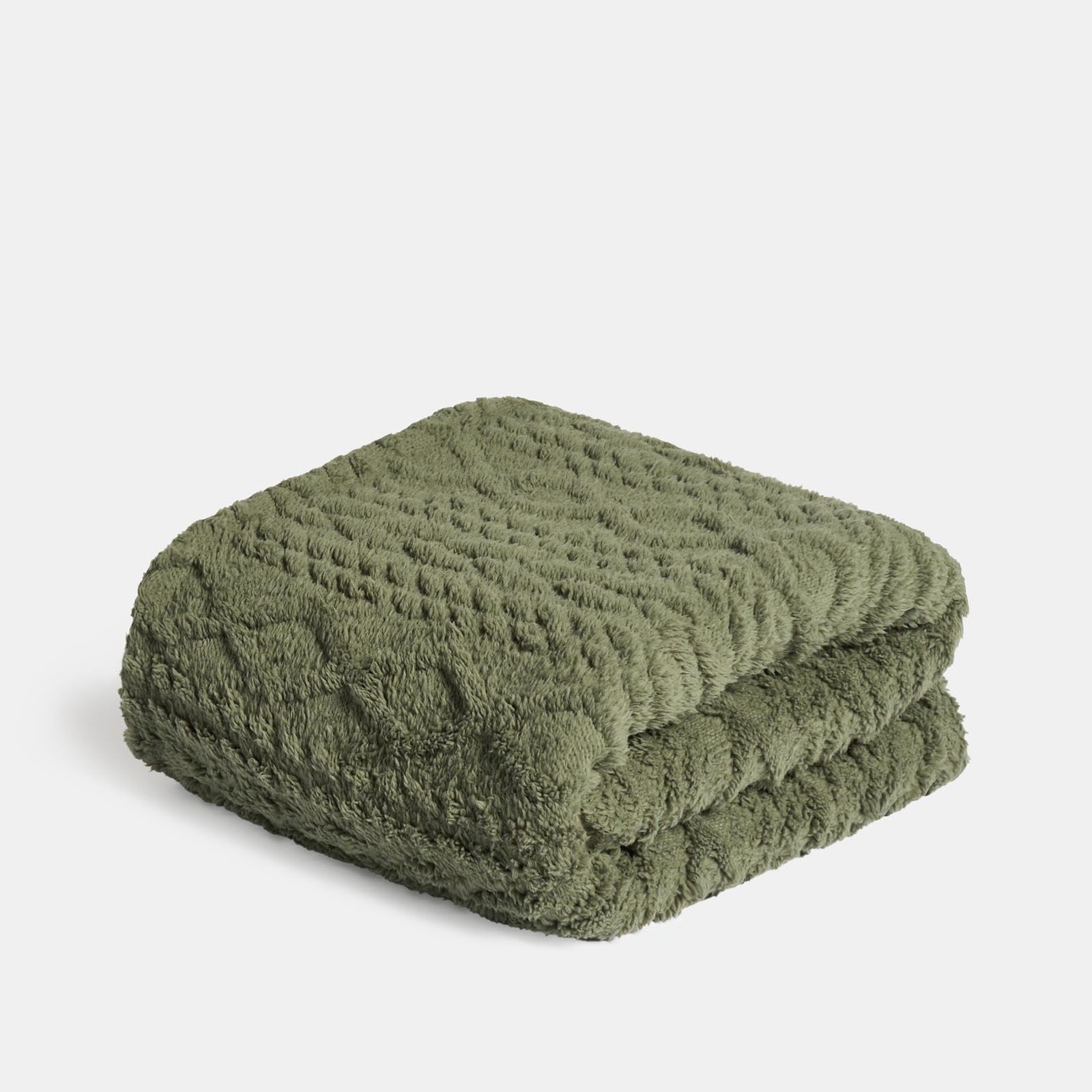 OHS Cable Knit Sherpa Fleece Throw Blanket - 130 cm x 160 cm - Green