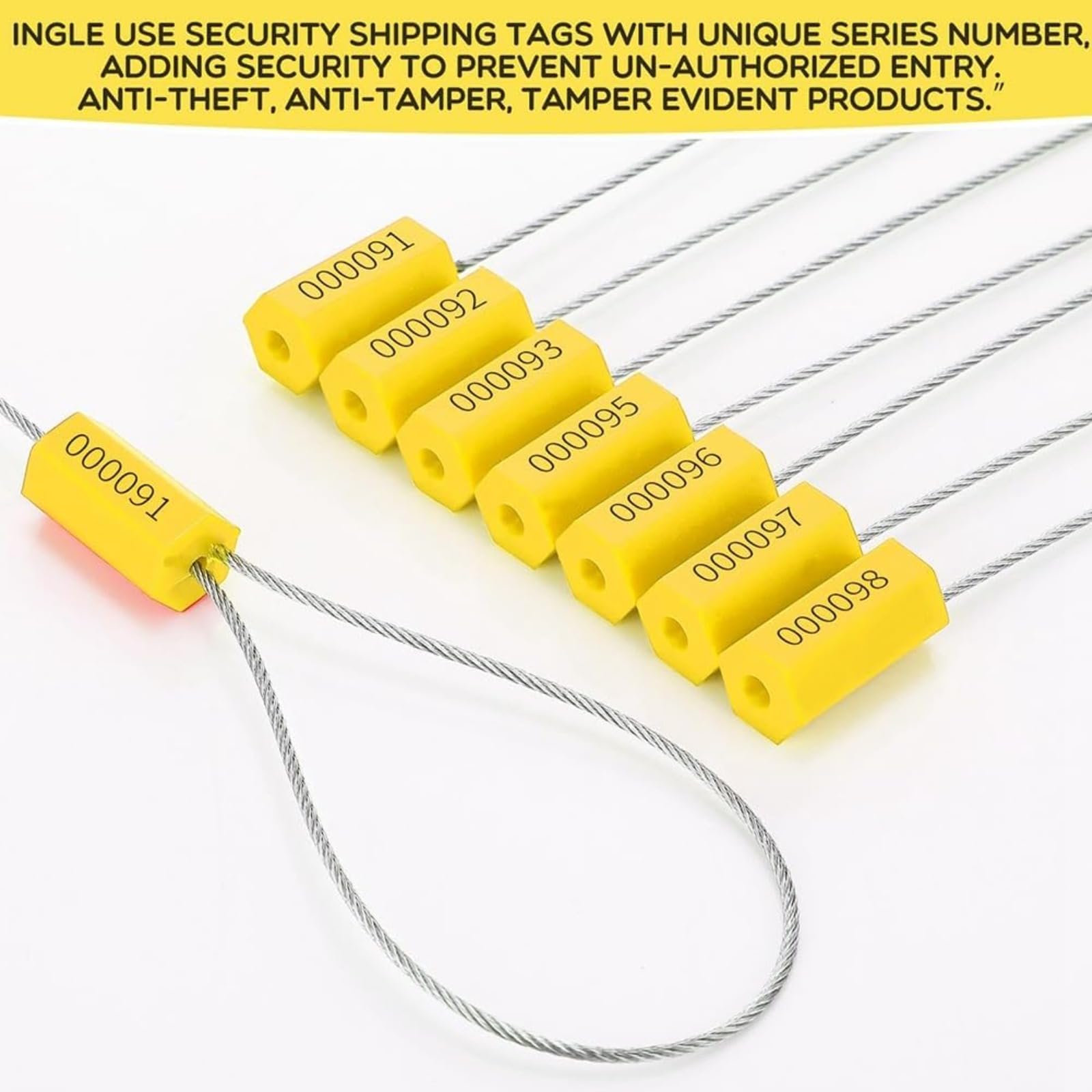 Lot de 120 câbles en acier scellés en métal numérotés pour remorques, étiquettes de sécurité inviolables, jaune