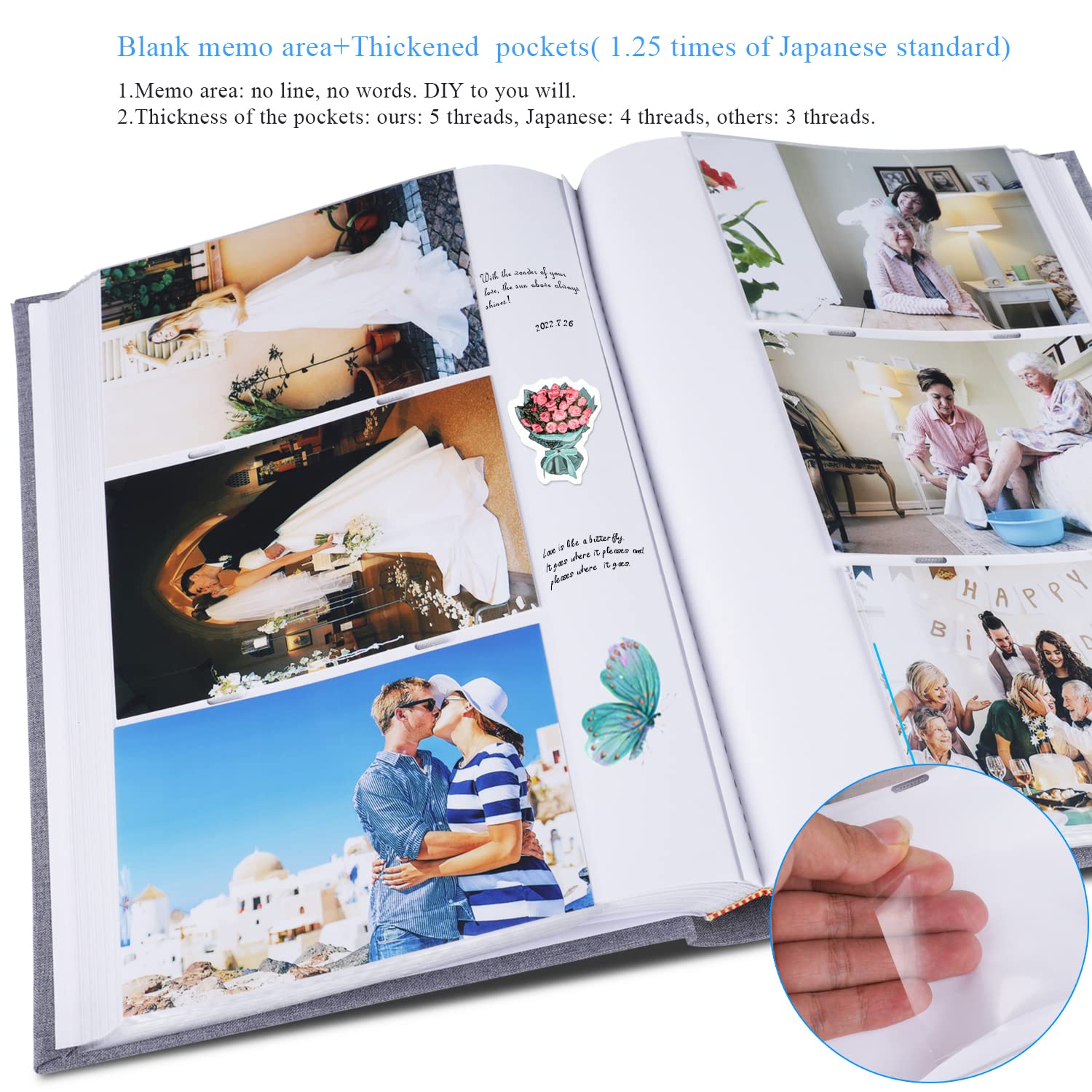 Álbum de fotos de 4 x 6 pulgadas con espacio para escribir 402 fotos (gris)