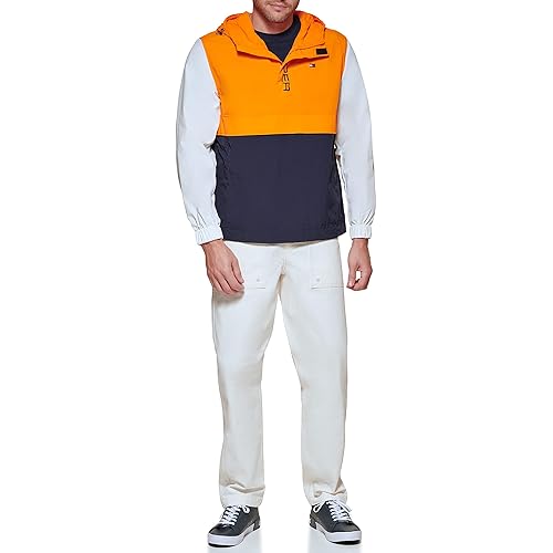 Tommy Hilfiger Men's Retro Lightweight Taslan Hooded Popover Water Resistant Windbreaker Jacket