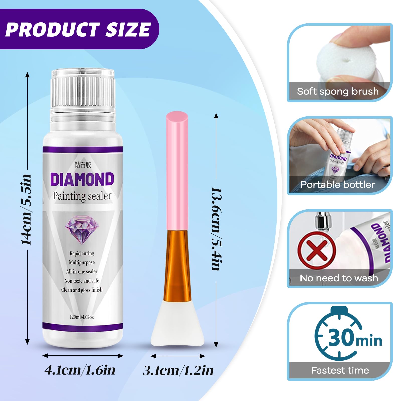 Yunnuo Kit sigillante per pittura a diamante, 240 ml, con 2 pennelli in silicone, confezione da 2 sigillanti per colla per pittura a diamante, accessori per finitura lucida, permanente per pittura con