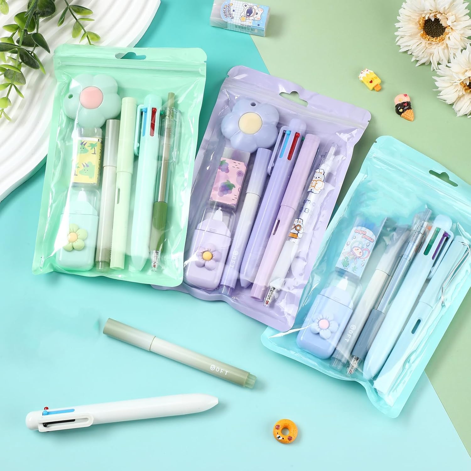 SAMVARDHAN 7 Pcs Cute Purple Stationery Set Kawaii School Supplies Office Supplies Including Ballpoint Pens Pencil Sharpener Highlighter Correction Tape Ruler (Pink) — Amazon image 6